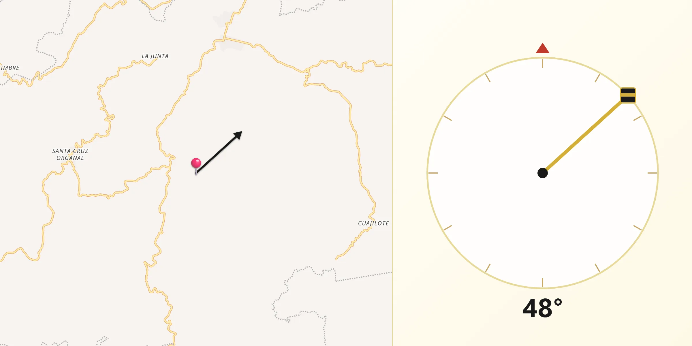 Dirección de la Qibla desde Cuayuca de Andrade