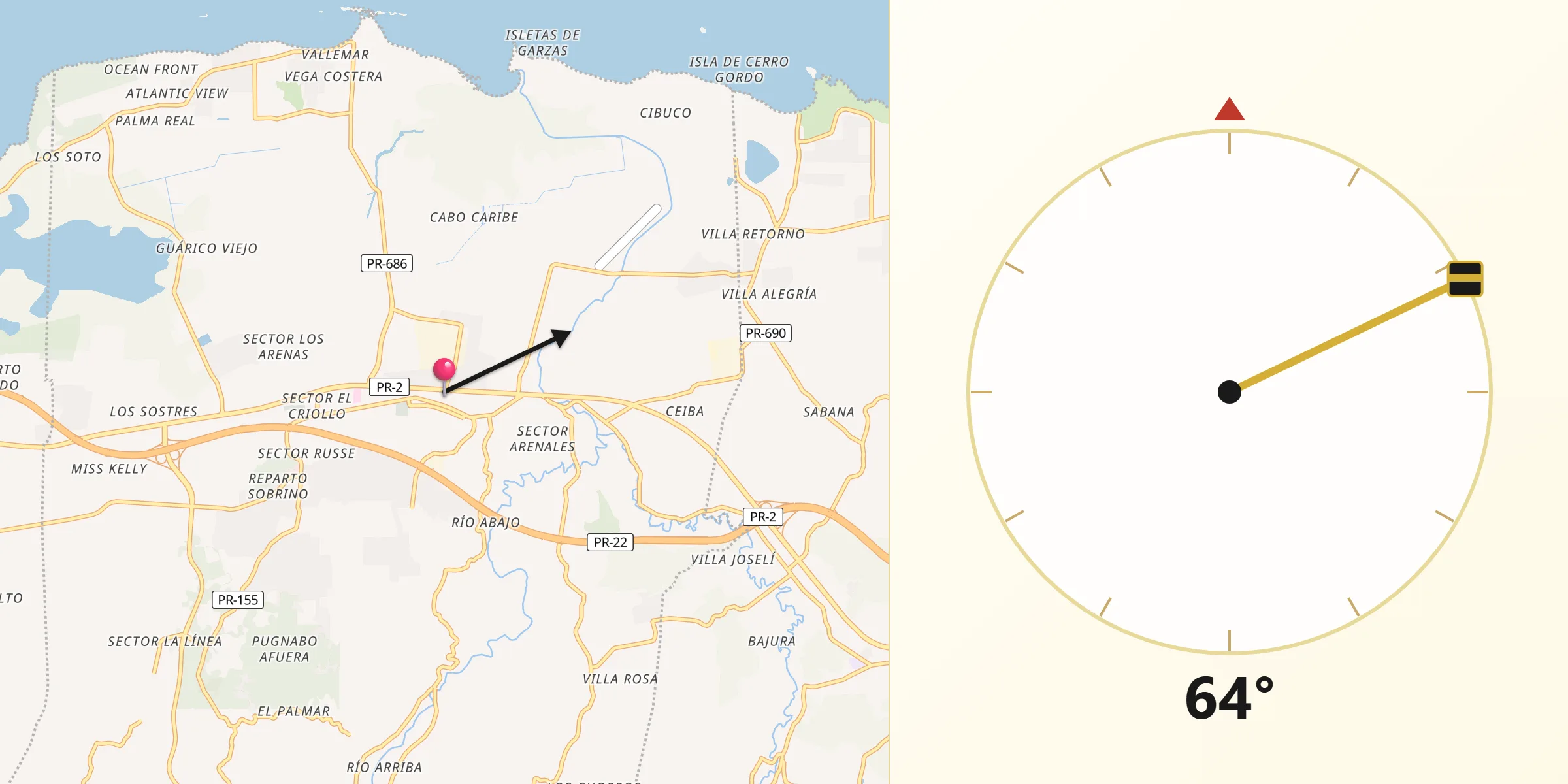 Qibla Direction from Vega Baja
