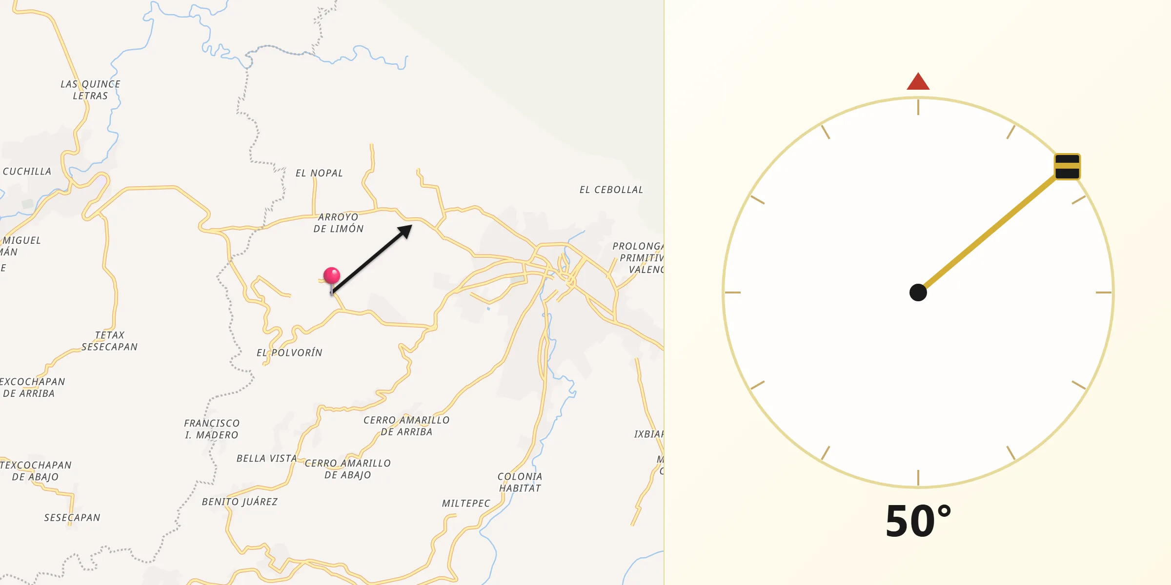 Dirección de la Qibla desde Texcaltitán Xoteapan (Texcaltitán)