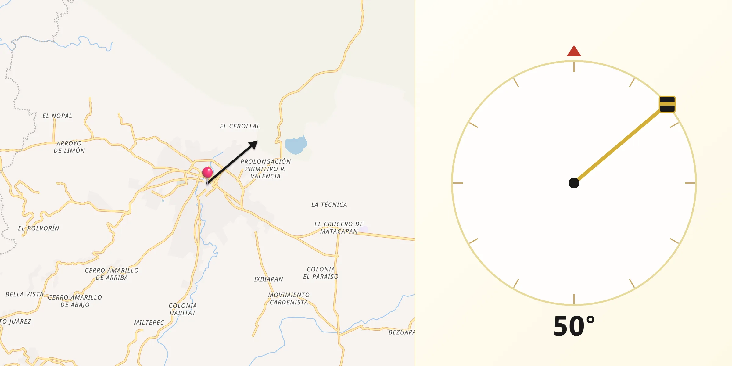 Dirección de la Qibla desde San Andres Tuxtla