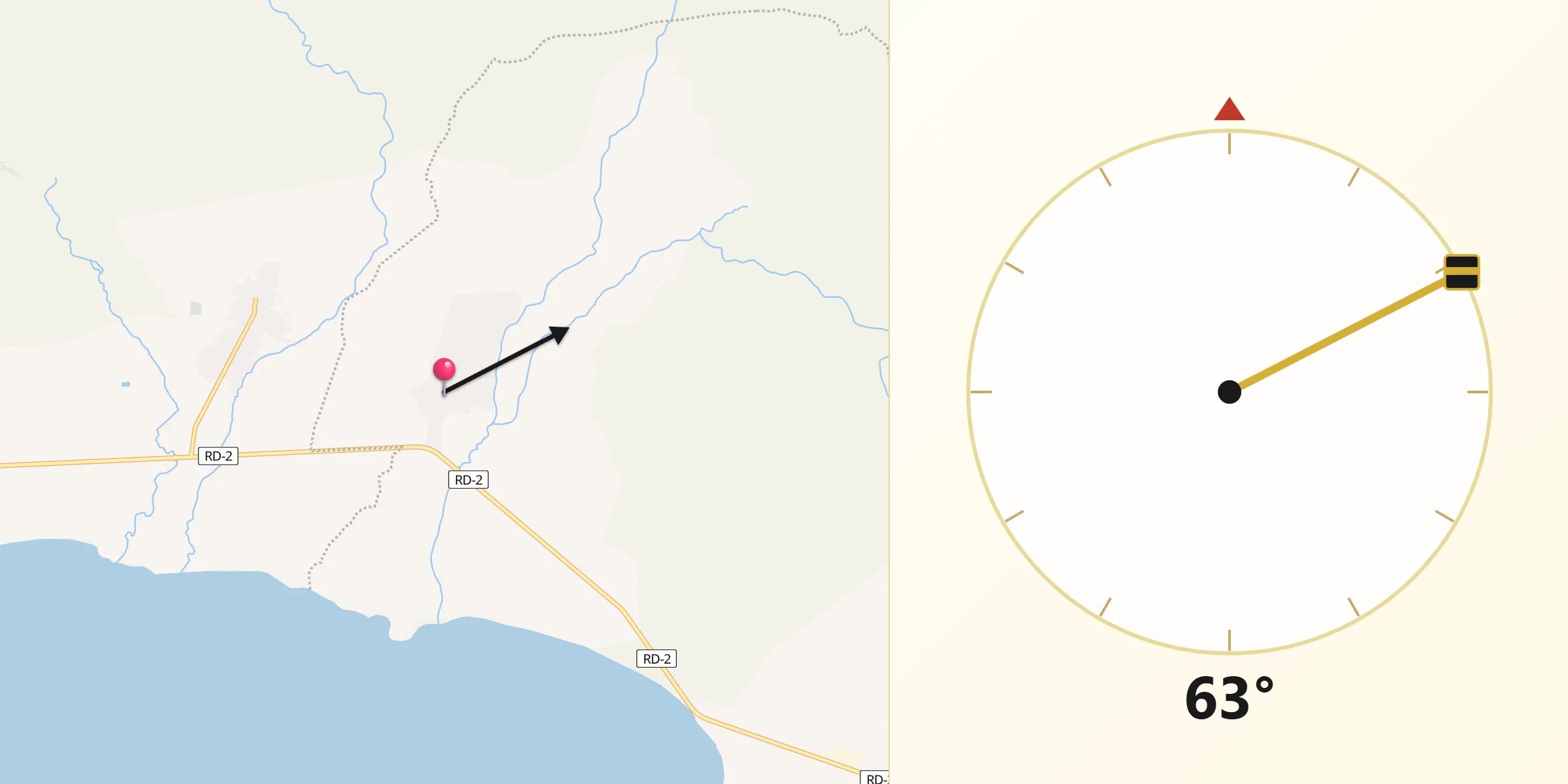 Dirección de la Qibla desde Las Charcas