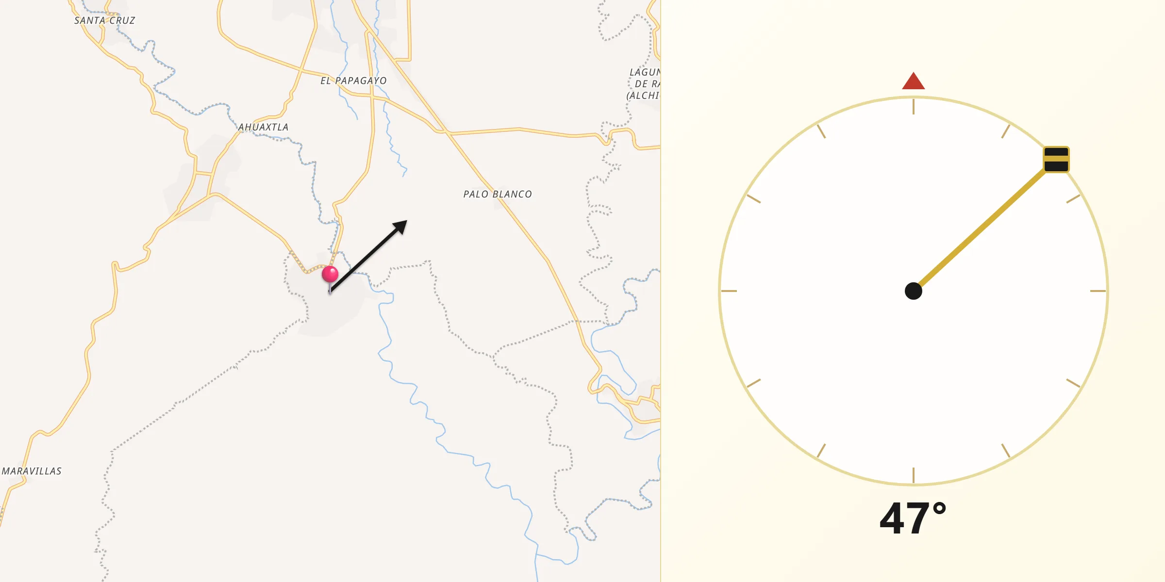Dirección de la Qibla desde Tzicatlán