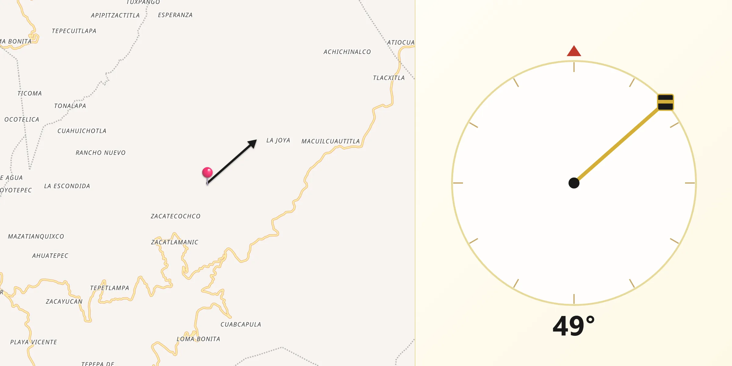Dirección de la Qibla desde Coxolico
