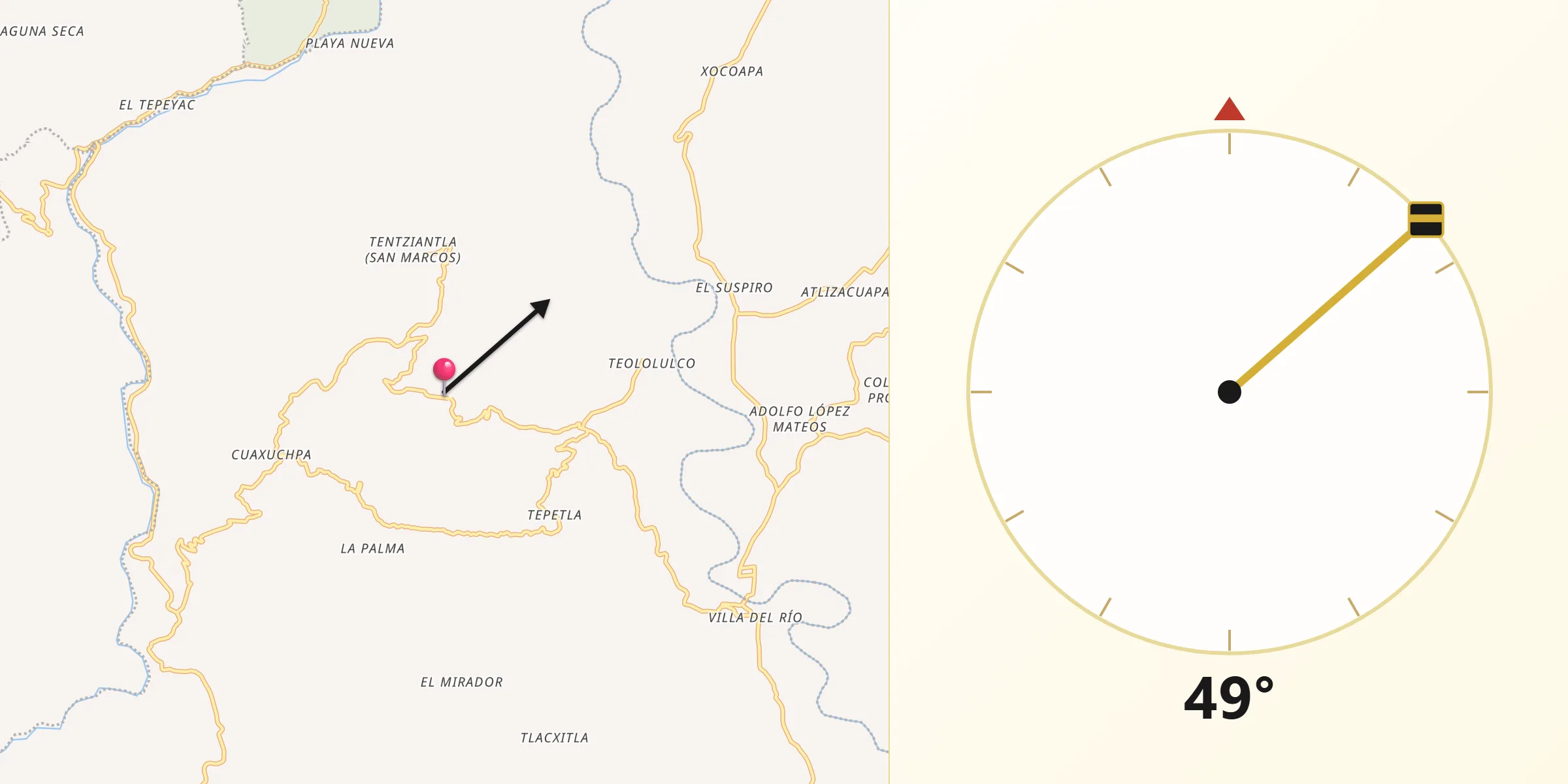 Dirección de la Qibla desde San Martín Mazateopan