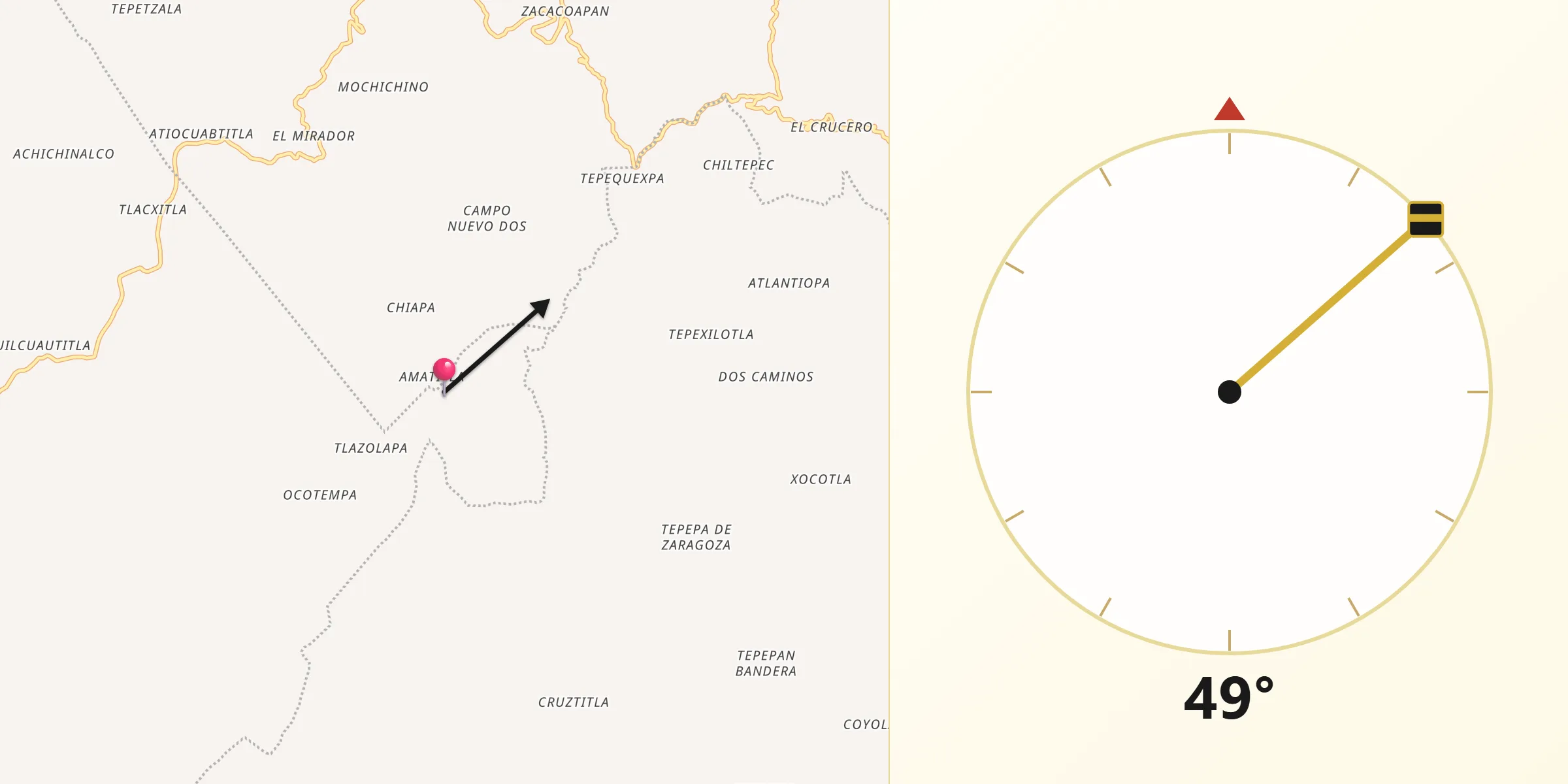 Dirección de la Qibla desde Huitzmaloc
