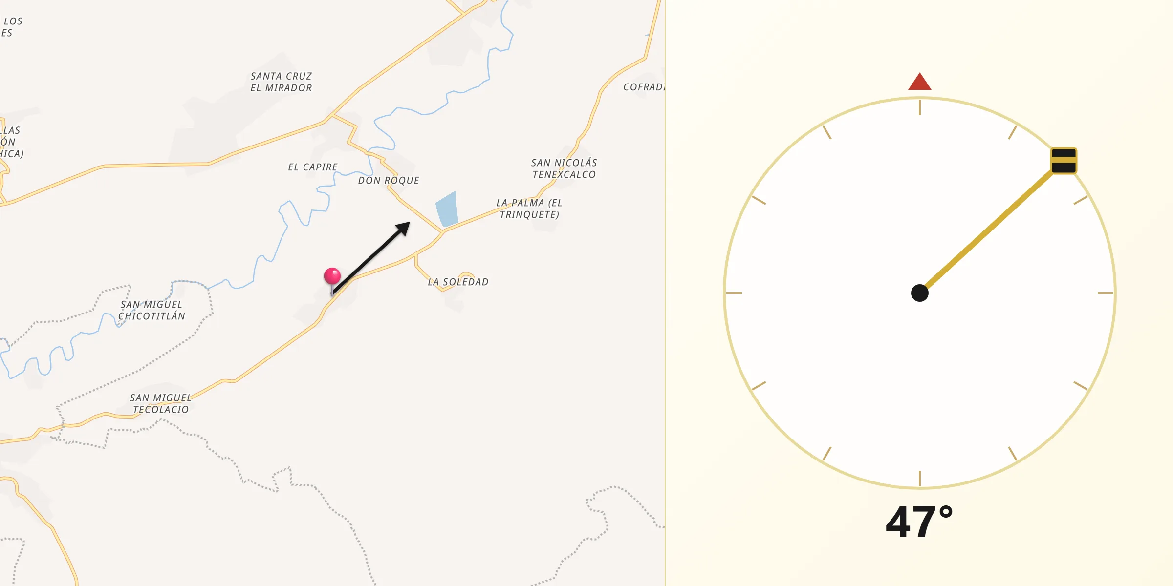 Dirección de la Qibla desde Buenavista de Benito Juárez