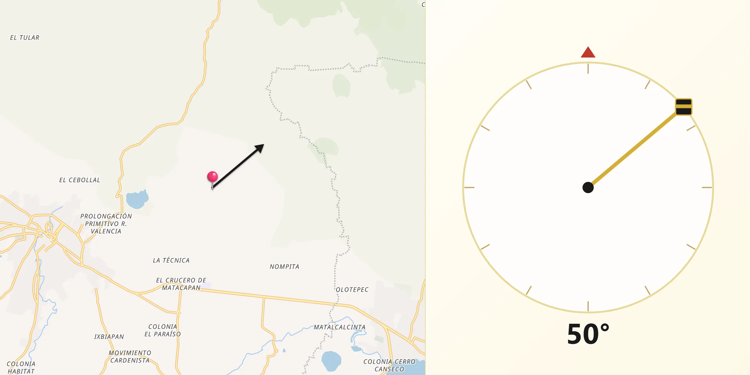 Dirección de la Qibla desde Santa Rosa Abata