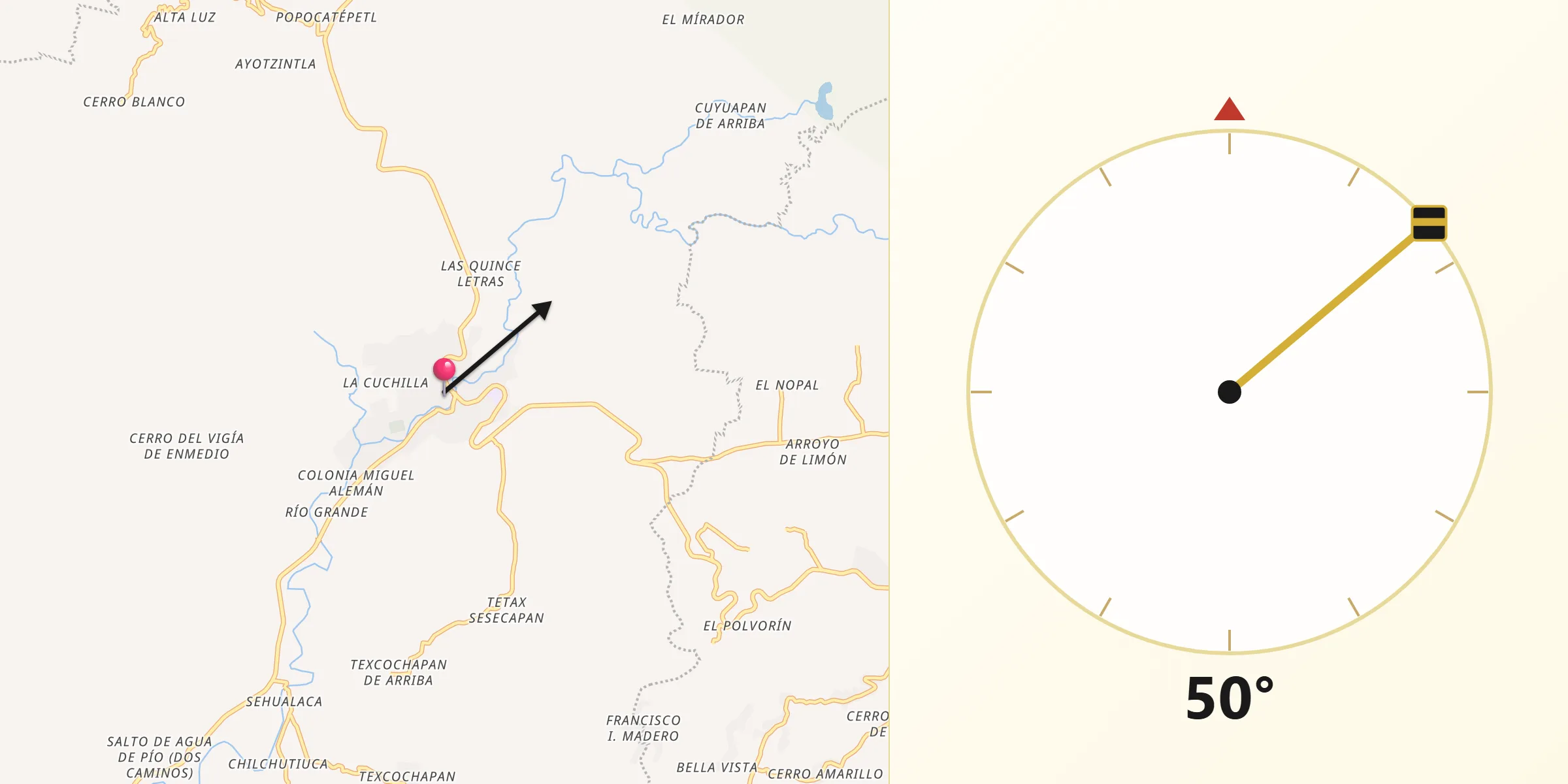 Dirección de la Qibla desde Santiago Tuxtla