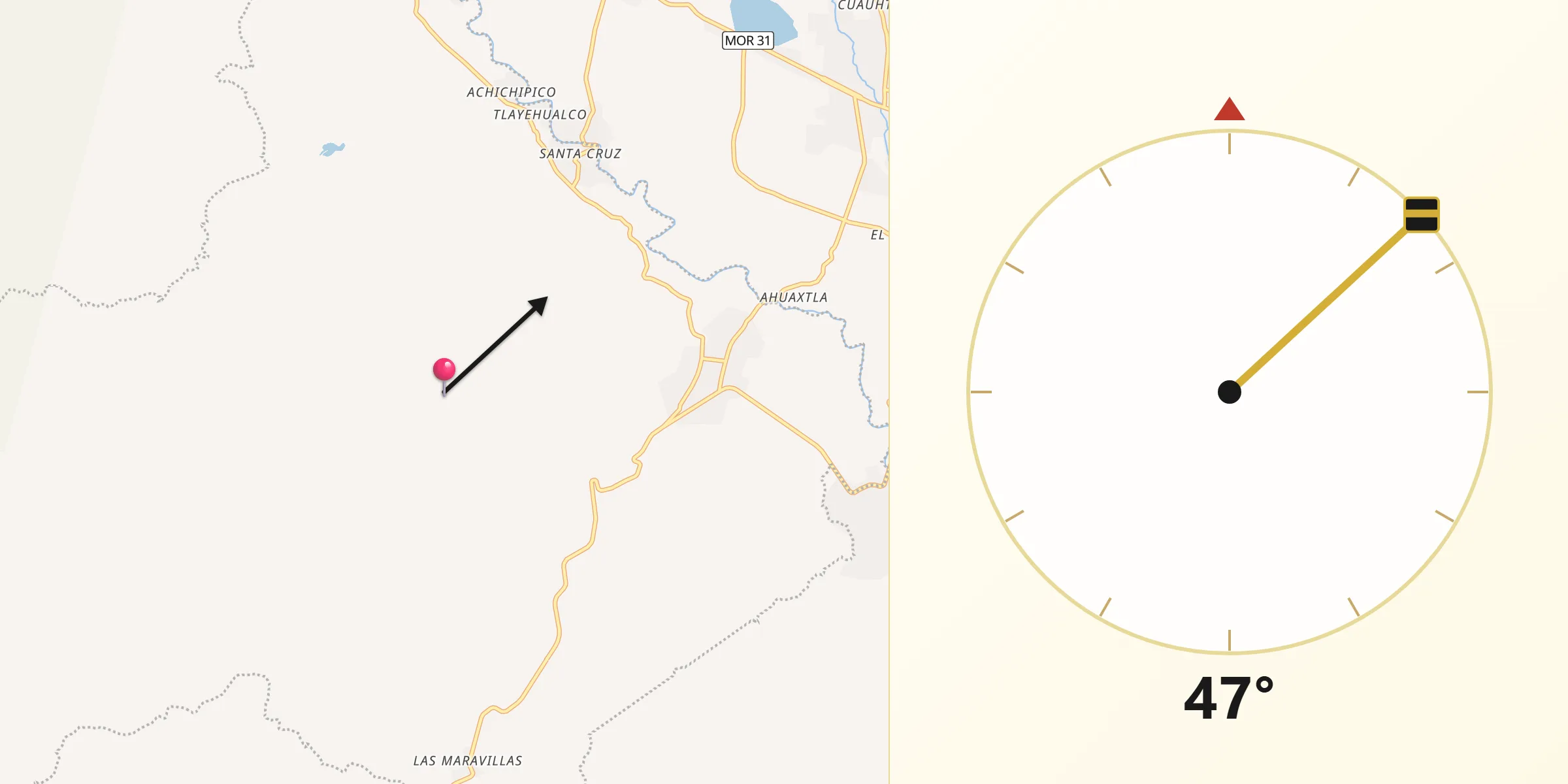 Dirección de la Qibla desde Teotlalco
