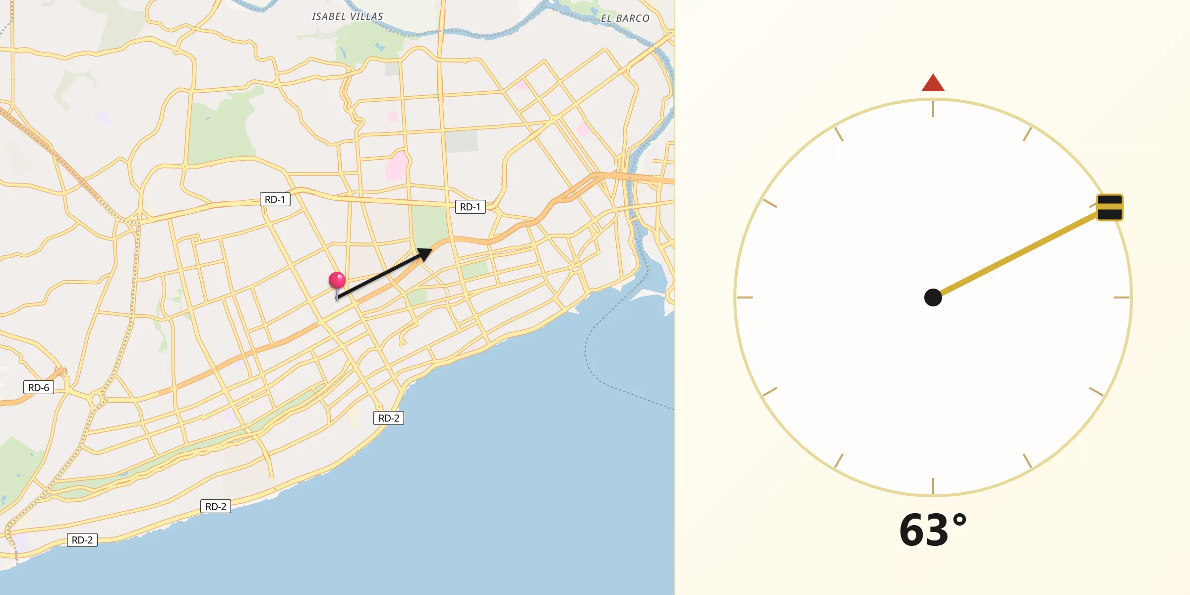 Dirección de la Qibla desde La Julia