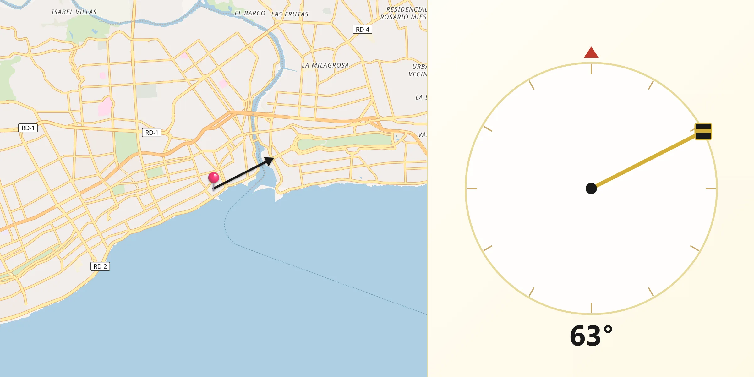 Dirección de la Qibla desde Ciudad Nueva