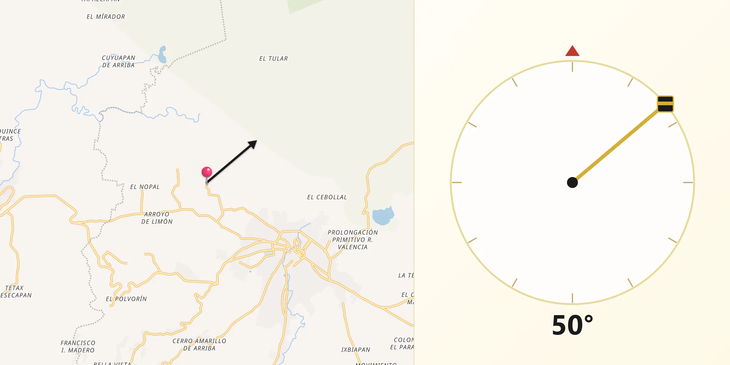 Dirección de la Qibla desde San Isidro Xoteapan (San Isidro Texcaltitán)