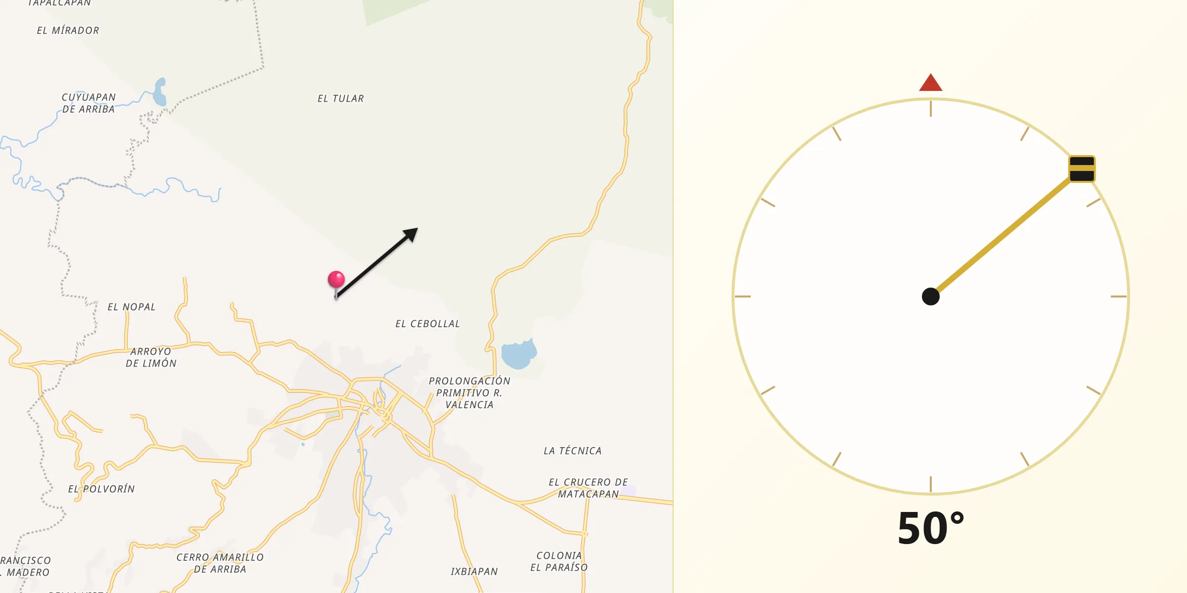Dirección de la Qibla desde Tonalapan