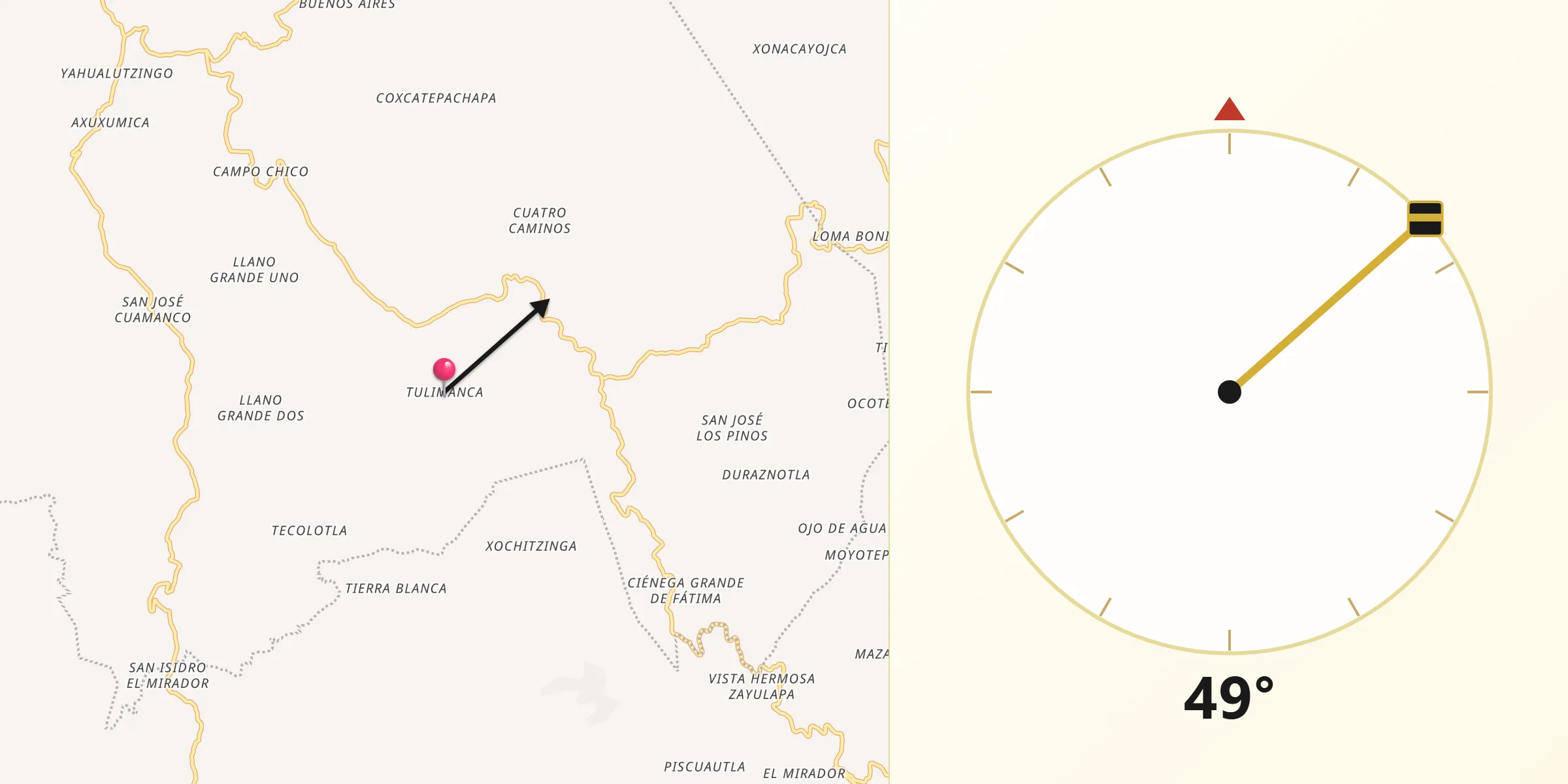 Dirección de la Qibla desde Tulimanca