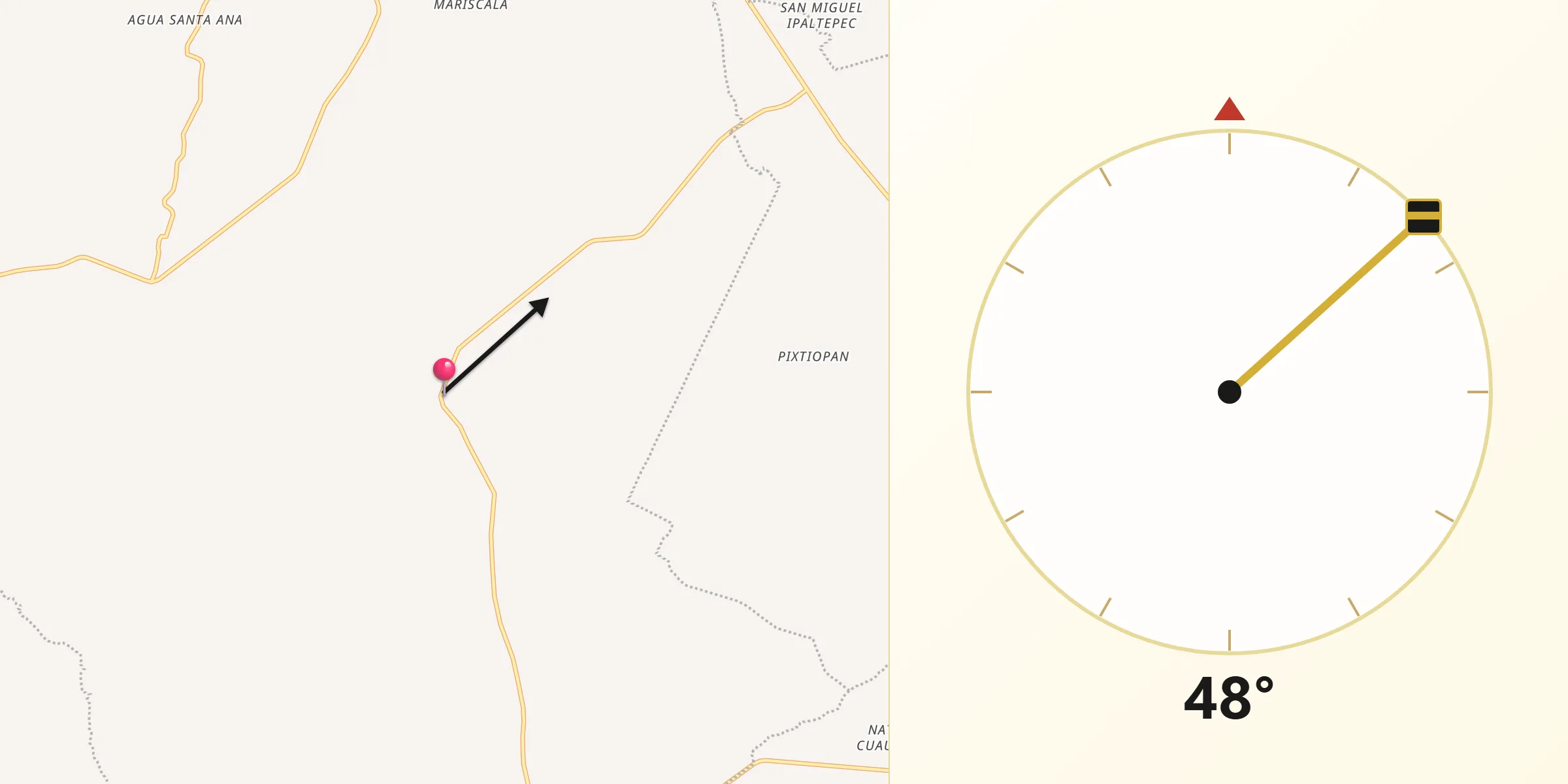 Dirección de la Qibla desde Huejonapan