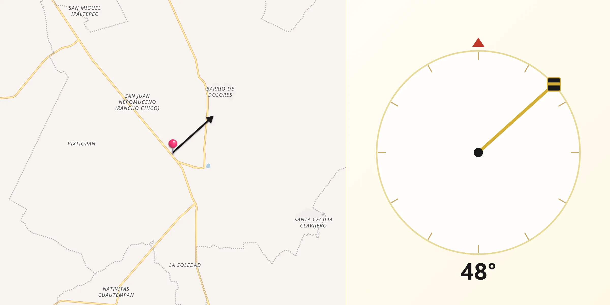 Dirección de la Qibla desde Ixcaquixtla