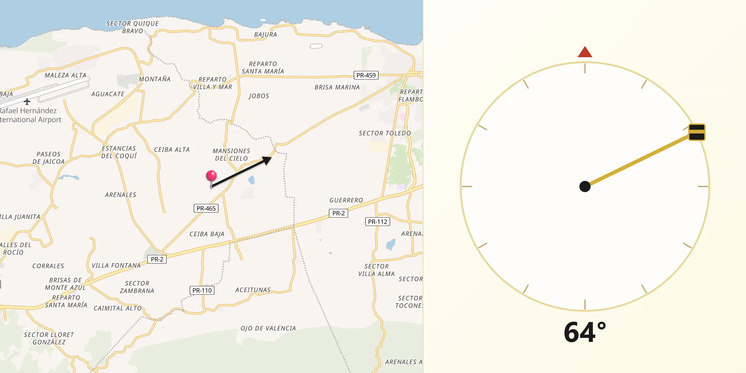 Qibla Direction from Rafael Hernandez
