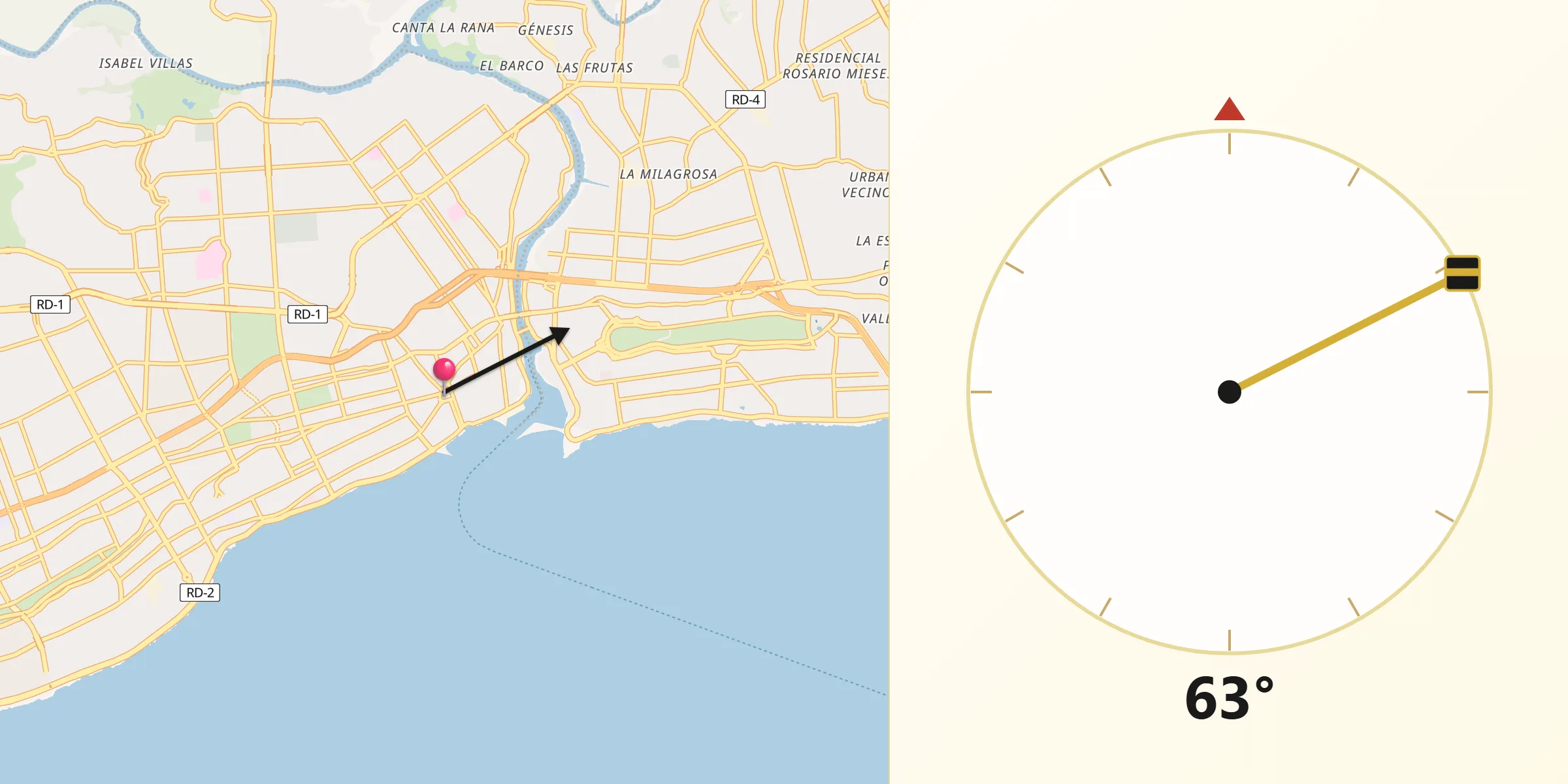 Dirección de la Qibla desde Santo Domingo