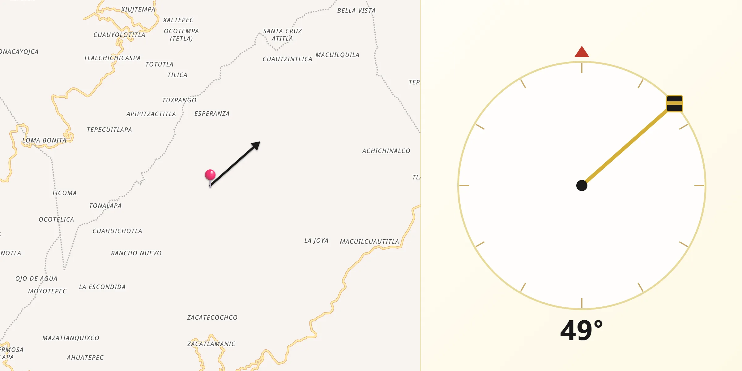 Dirección de la Qibla desde Tecpantzacoalco