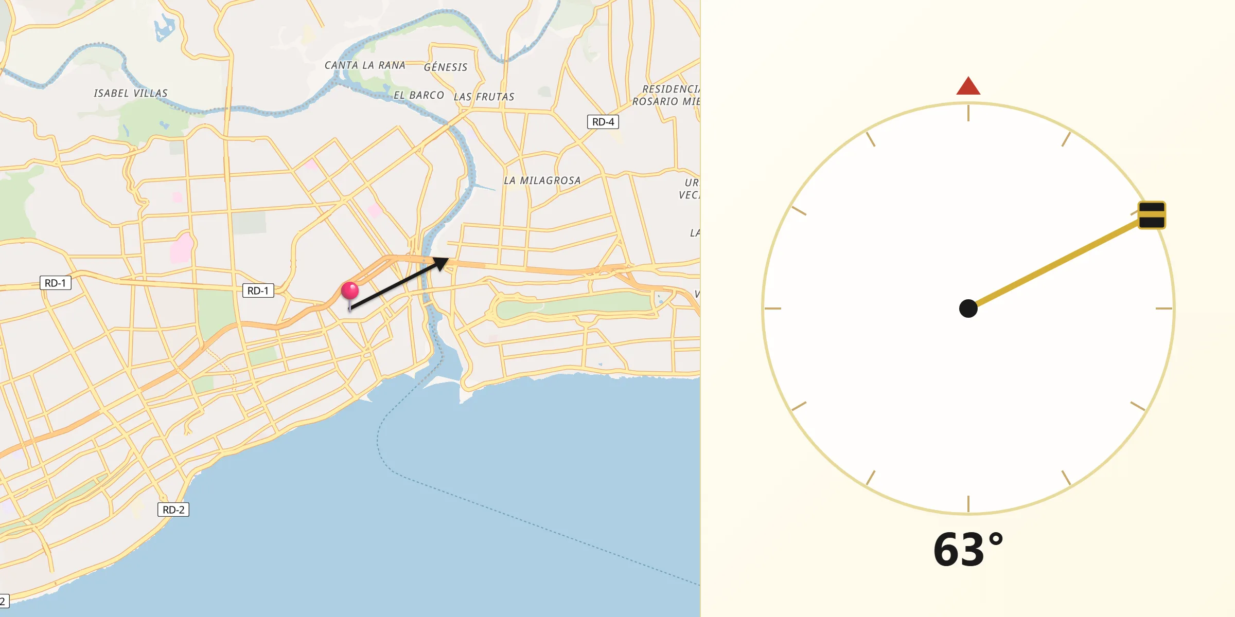 Dirección de la Qibla desde San Carlos