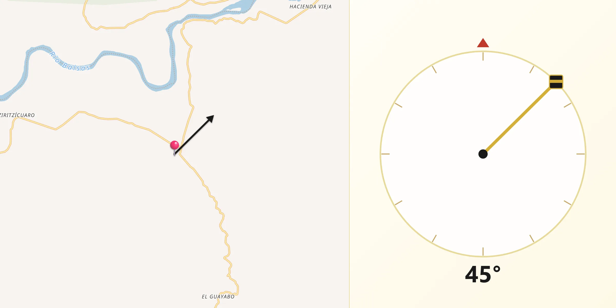 Dirección de la Qibla desde Aratichanguío