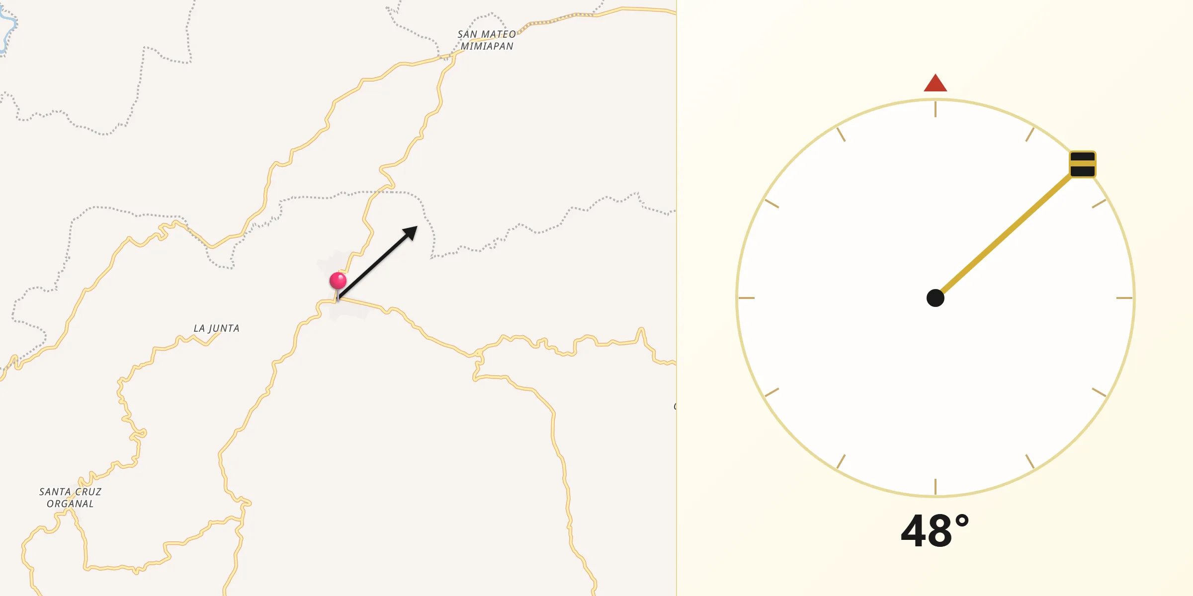 Dirección de la Qibla desde San Pedro Cuayuca