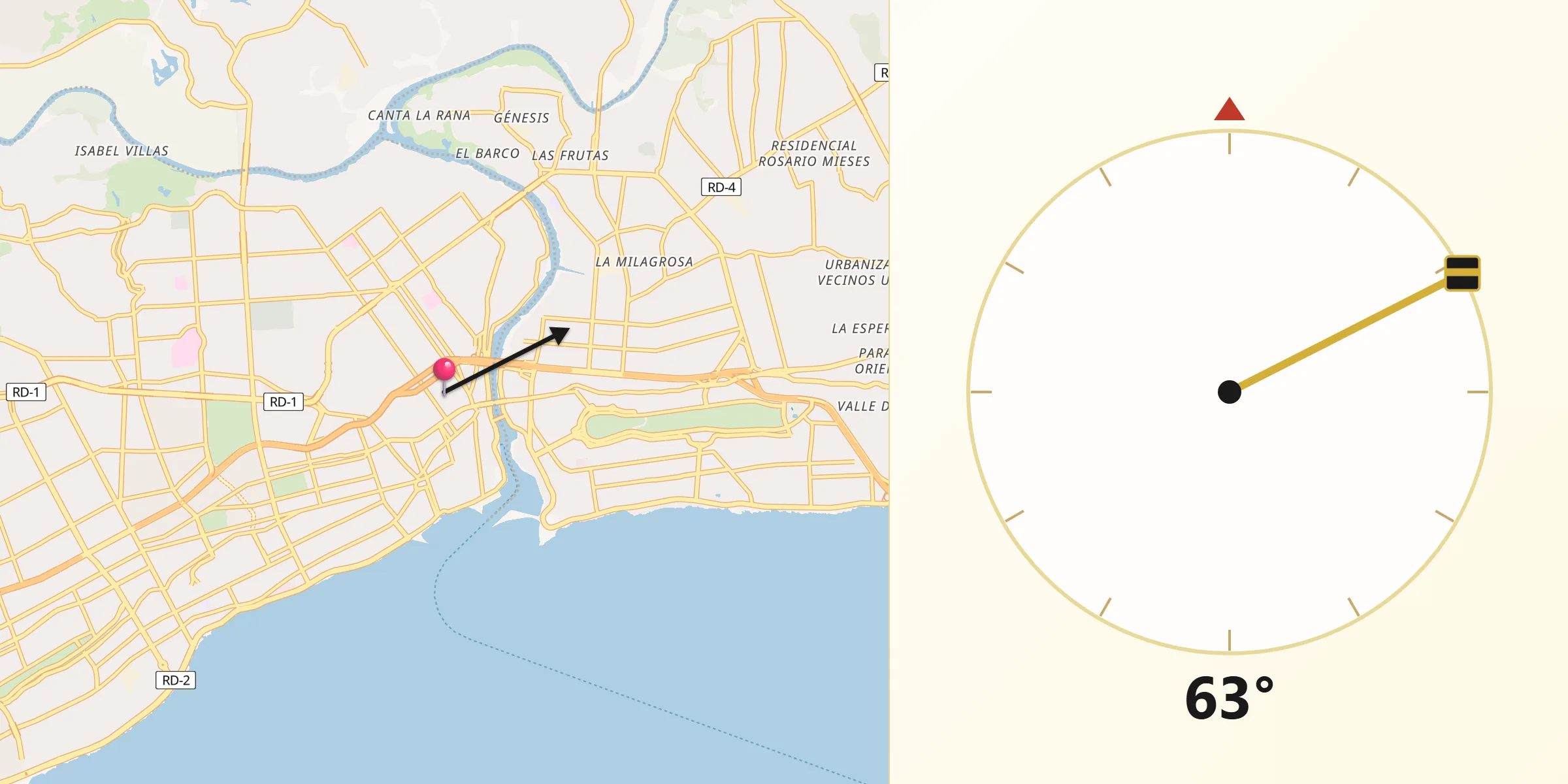 Dirección de la Qibla desde Villa Francisca