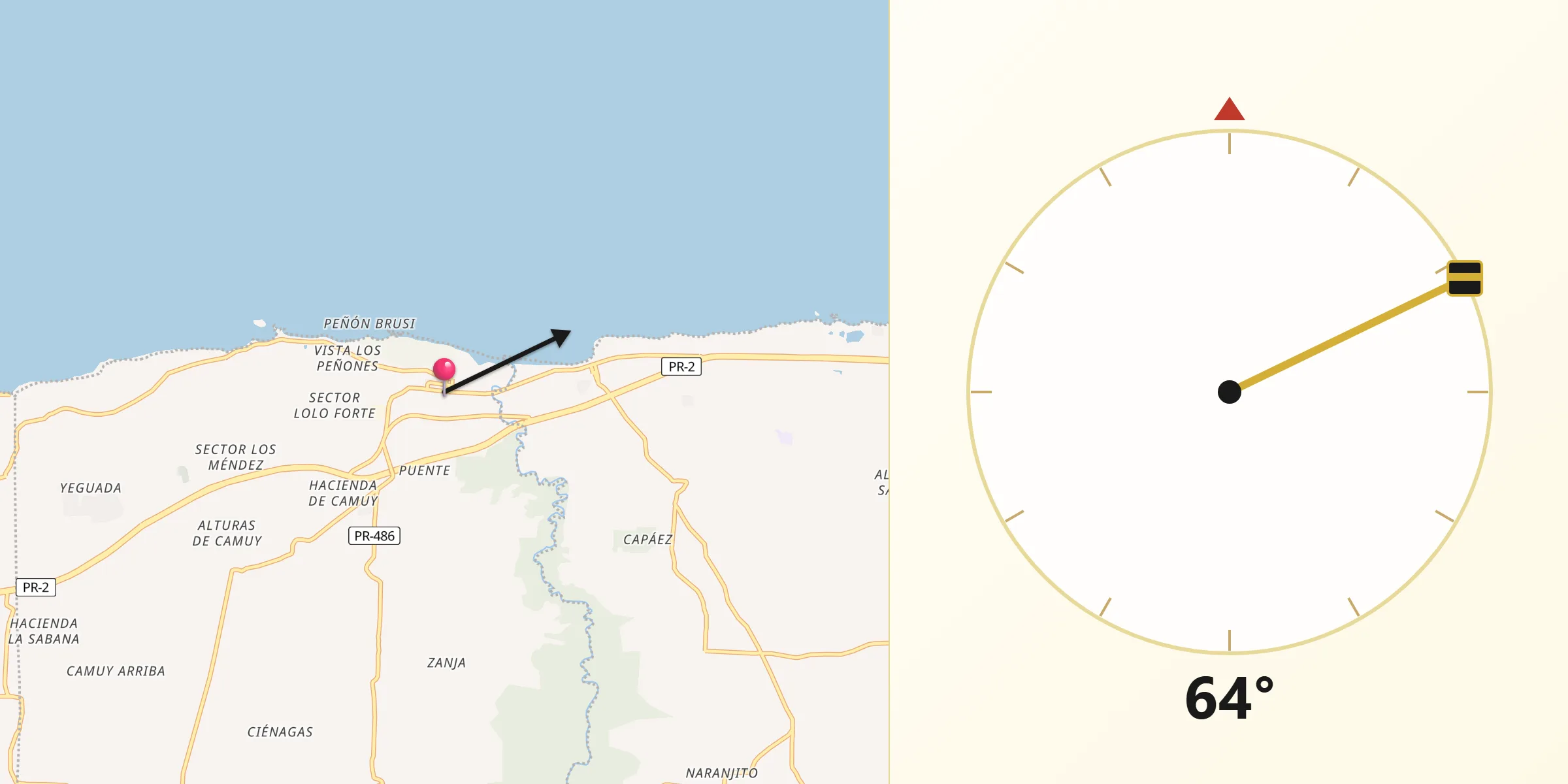 Qibla Direction from Camuy