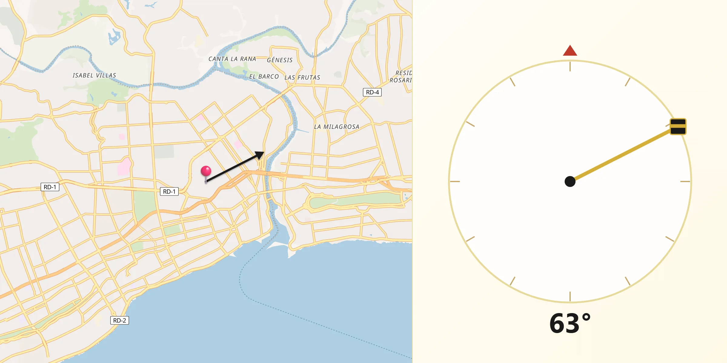 Dirección de la Qibla desde Villa Consuelo