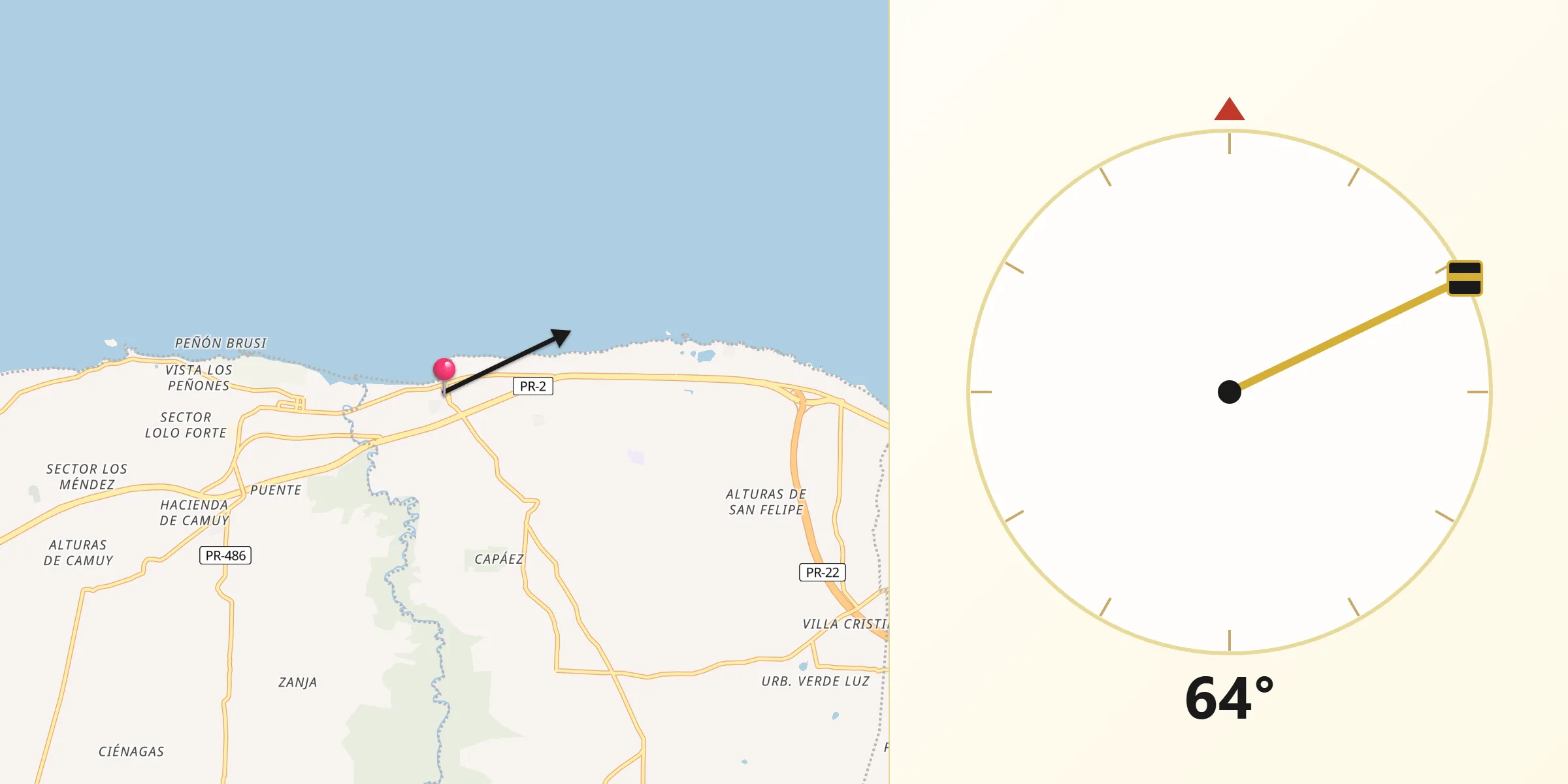 Qibla Direction from Hatillo