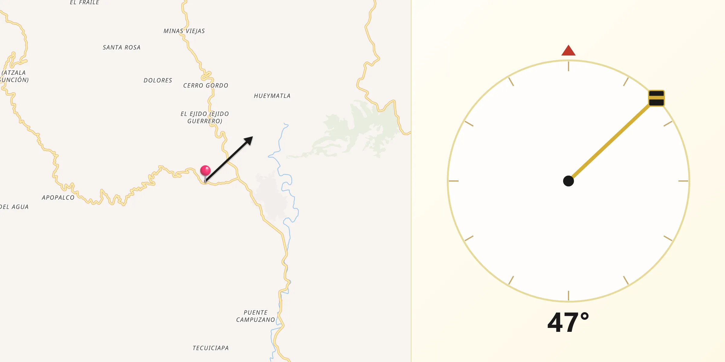 Dirección de la Qibla desde Tecalpulco