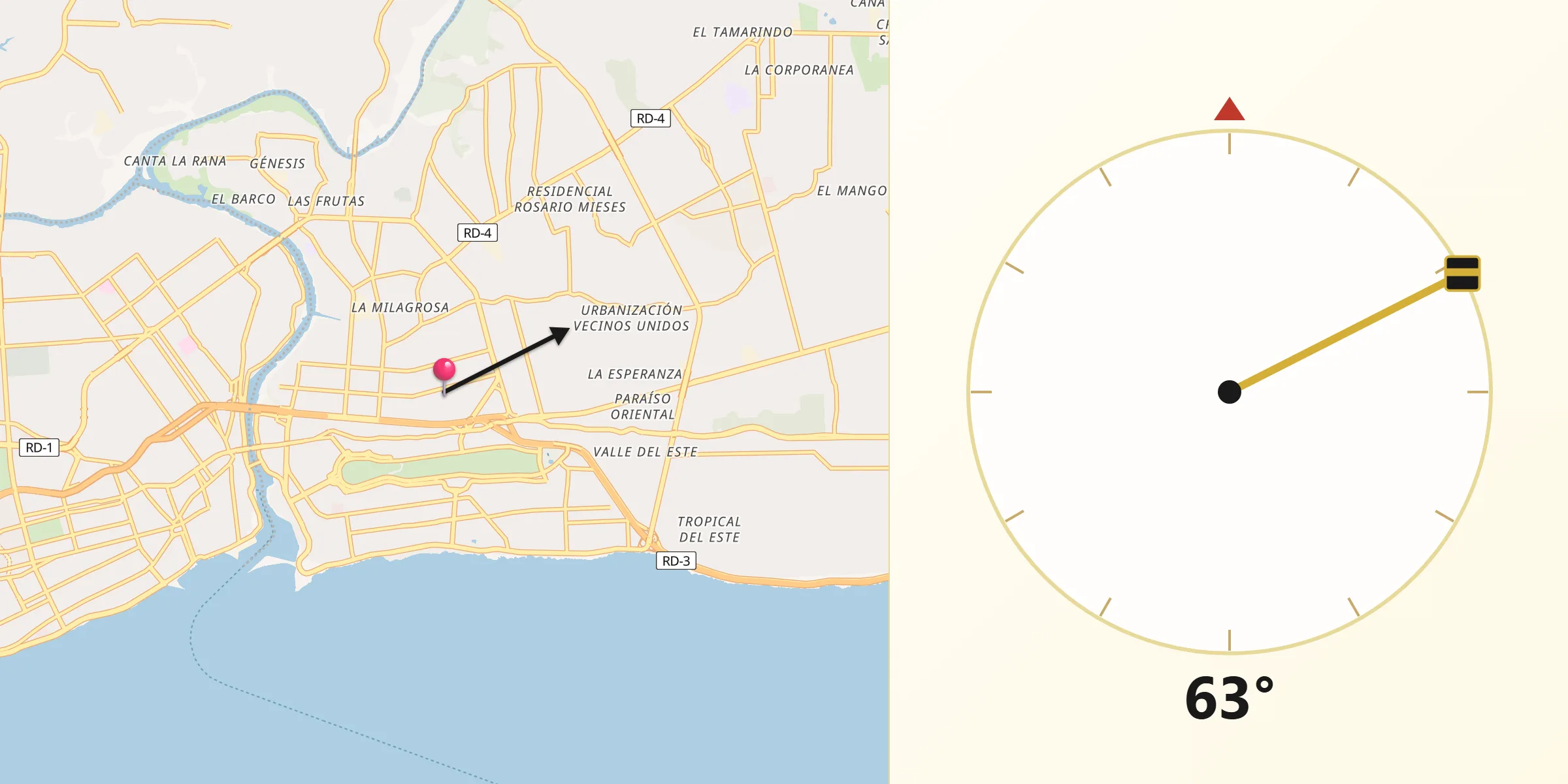 Dirección de la Qibla desde Santo Domingo Este
