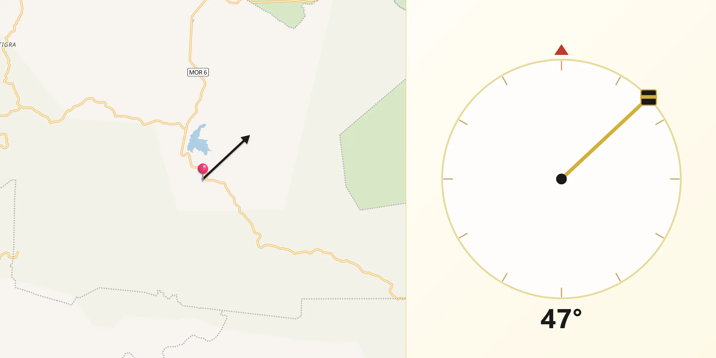 Dirección de la Qibla desde Tilzapotla