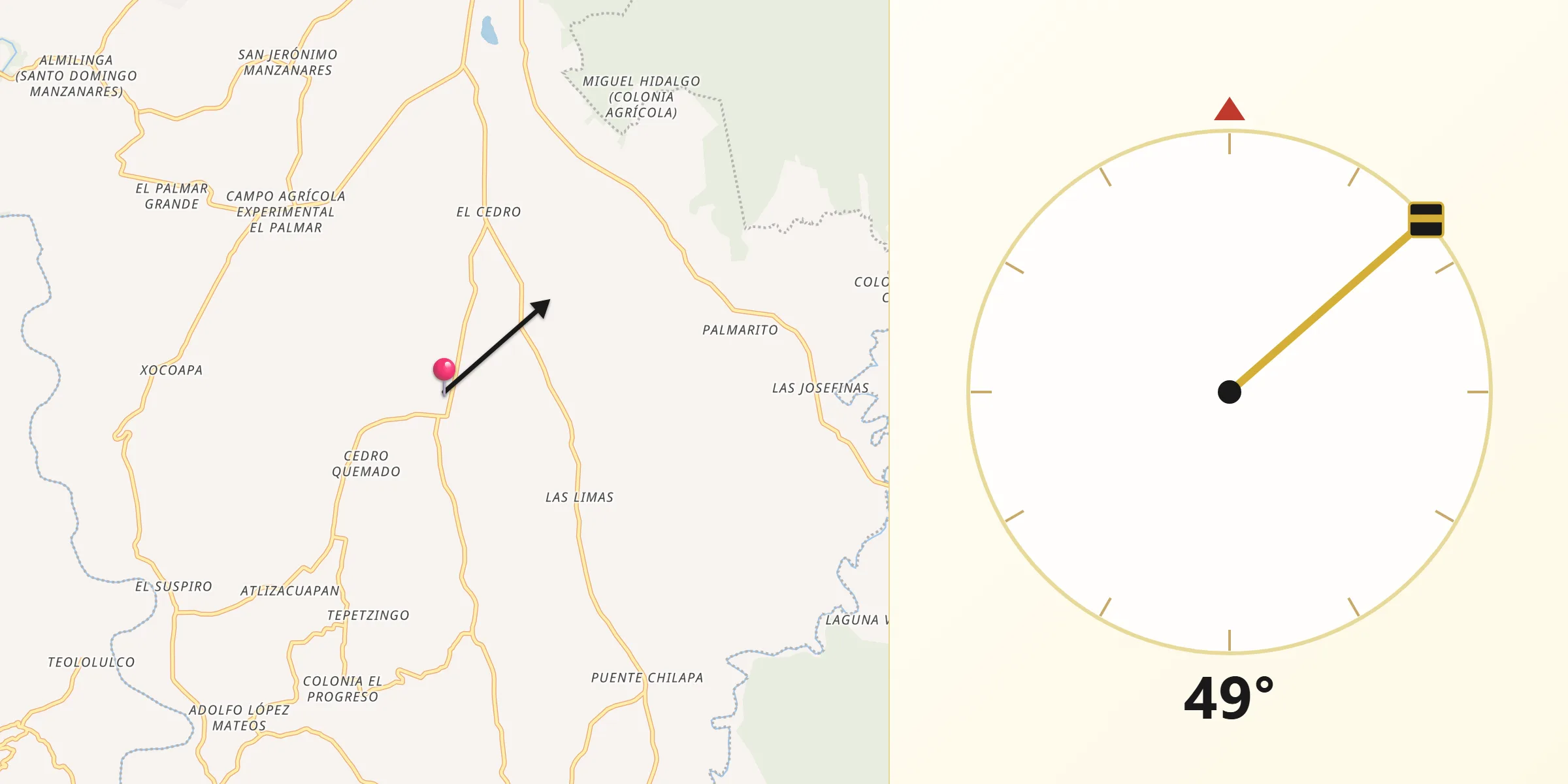 Dirección de la Qibla desde Ixtacapa el Chico