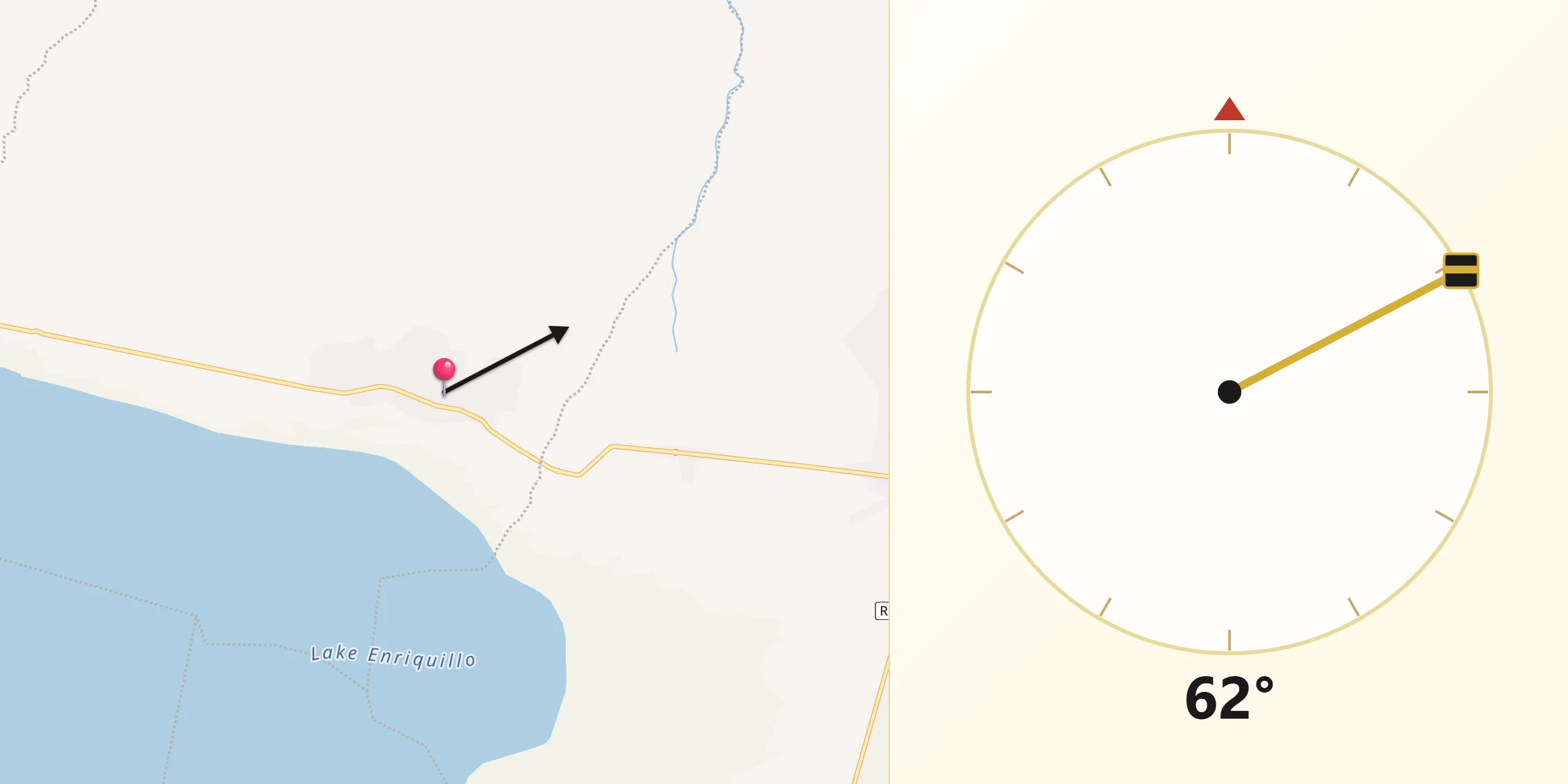 Dirección de la Qibla desde Villa Jaragua