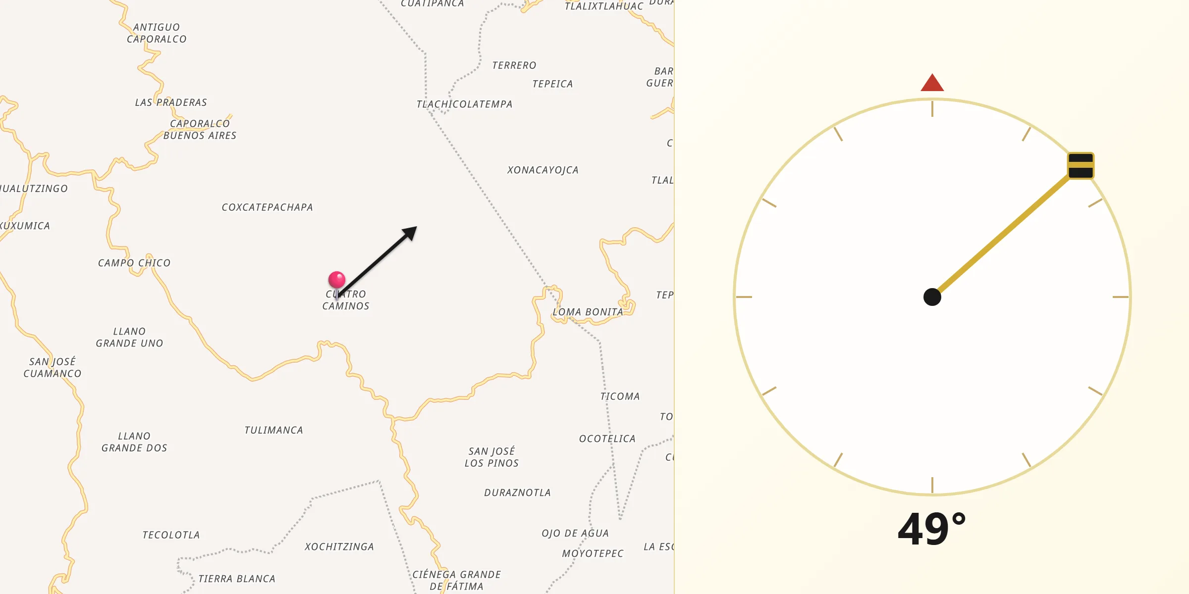 Dirección de la Qibla desde Cuatro Caminos