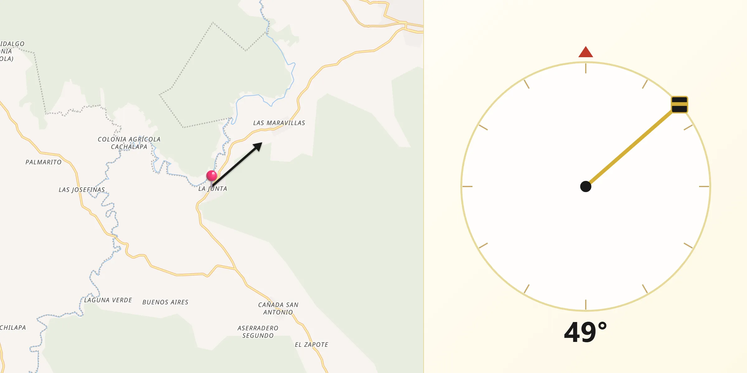 Dirección de la Qibla desde La Junta