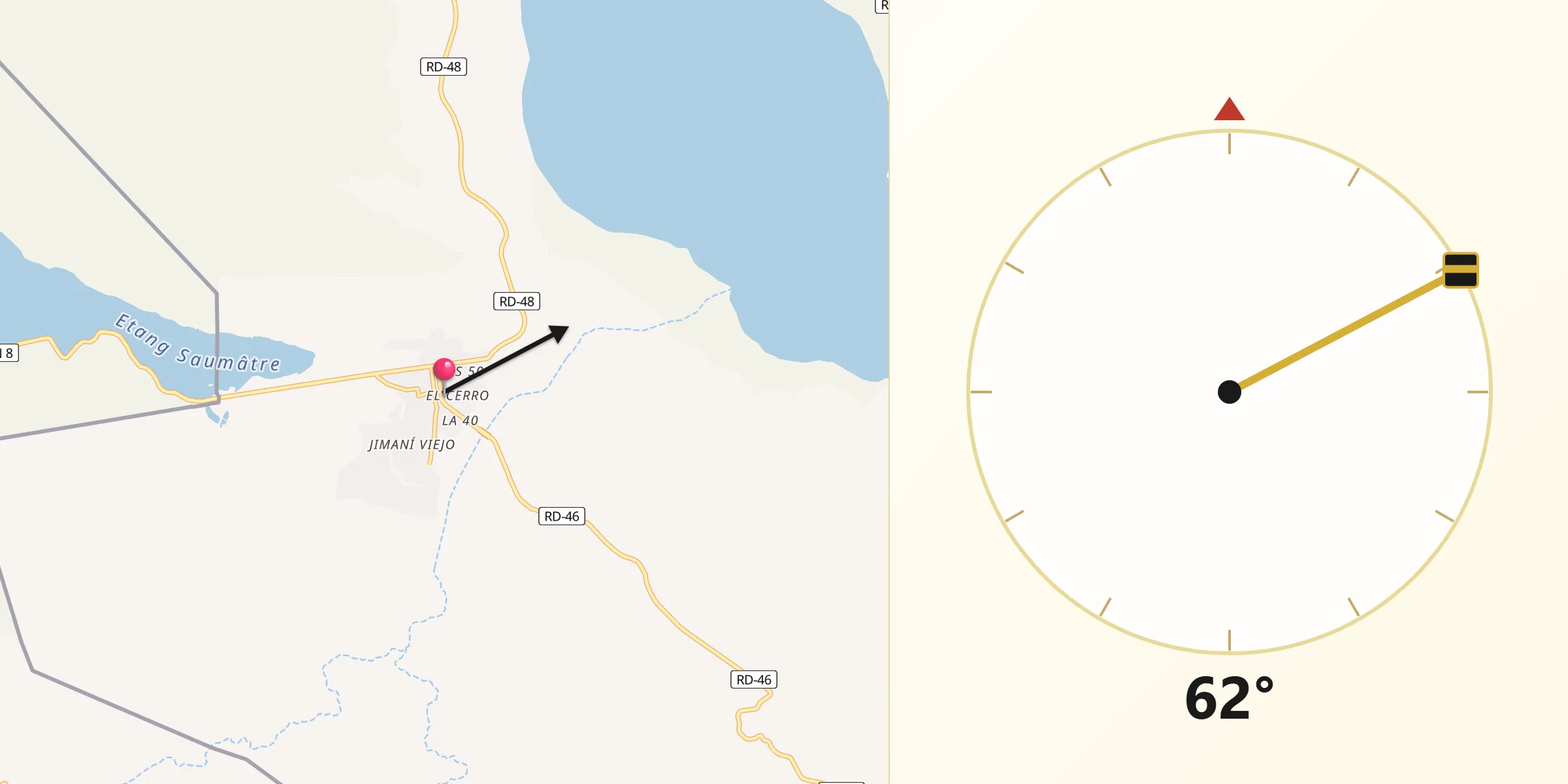 Dirección de la Qibla desde Jimaní