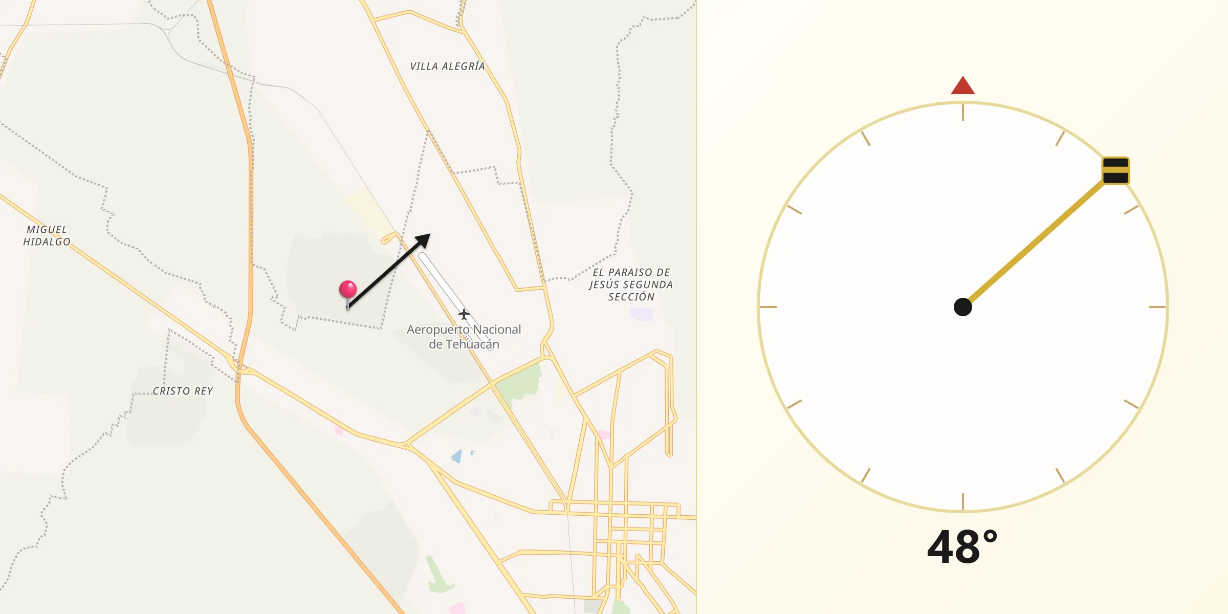 Dirección de la Qibla desde San José Monte Chiquito