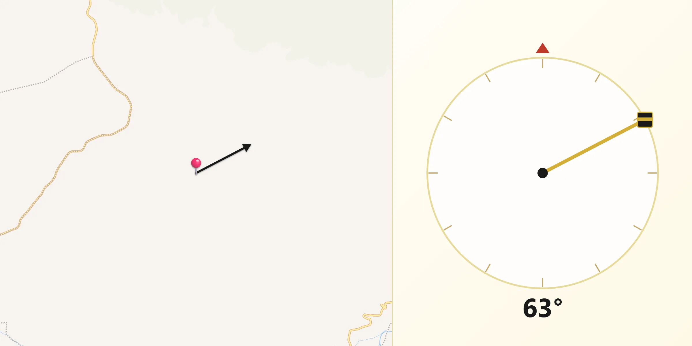 Dirección de la Qibla desde Tamayo