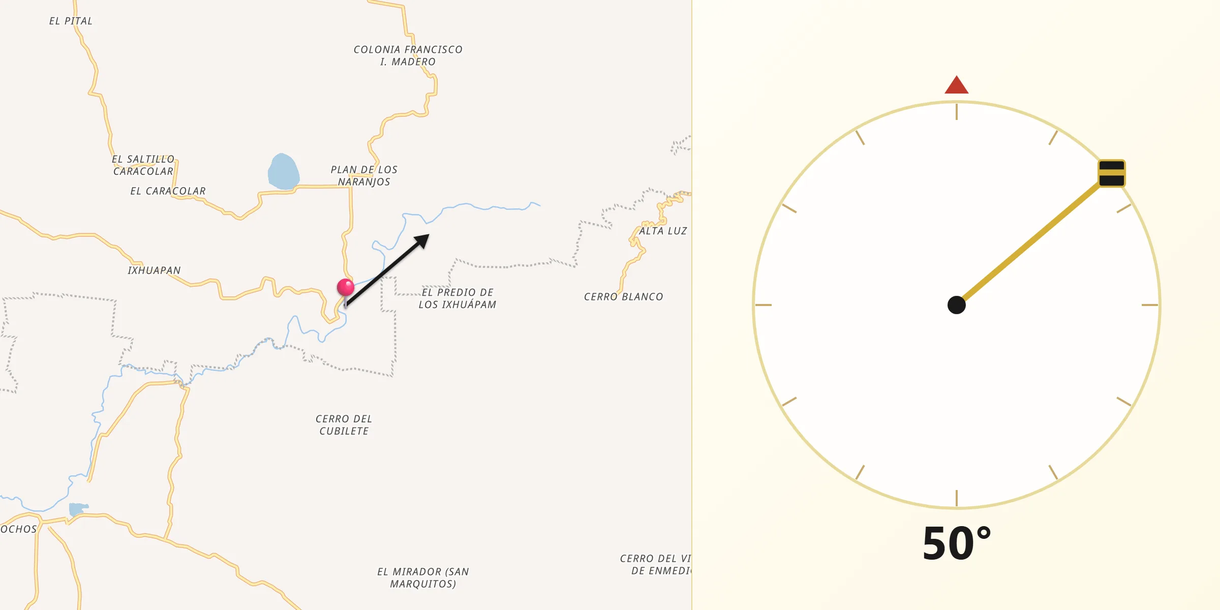Dirección de la Qibla desde Los Lirios