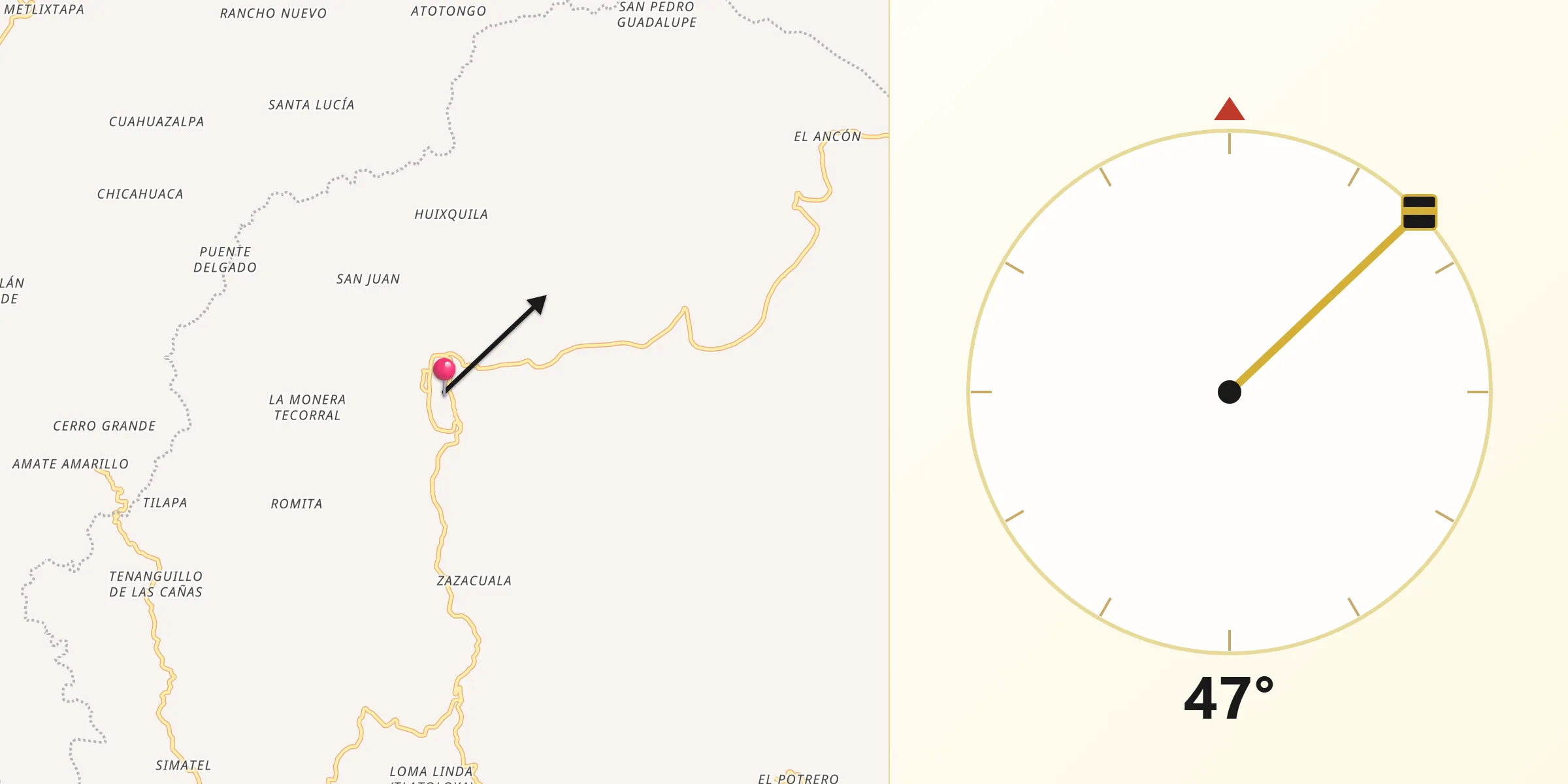 Dirección de la Qibla desde Ixcateopan de Cuauhtémoc