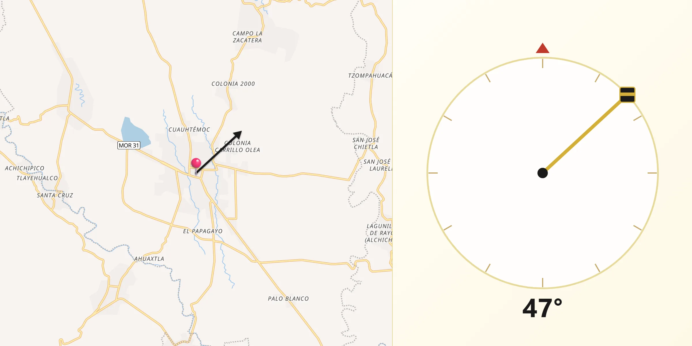 Dirección de la Qibla desde Axochiapan