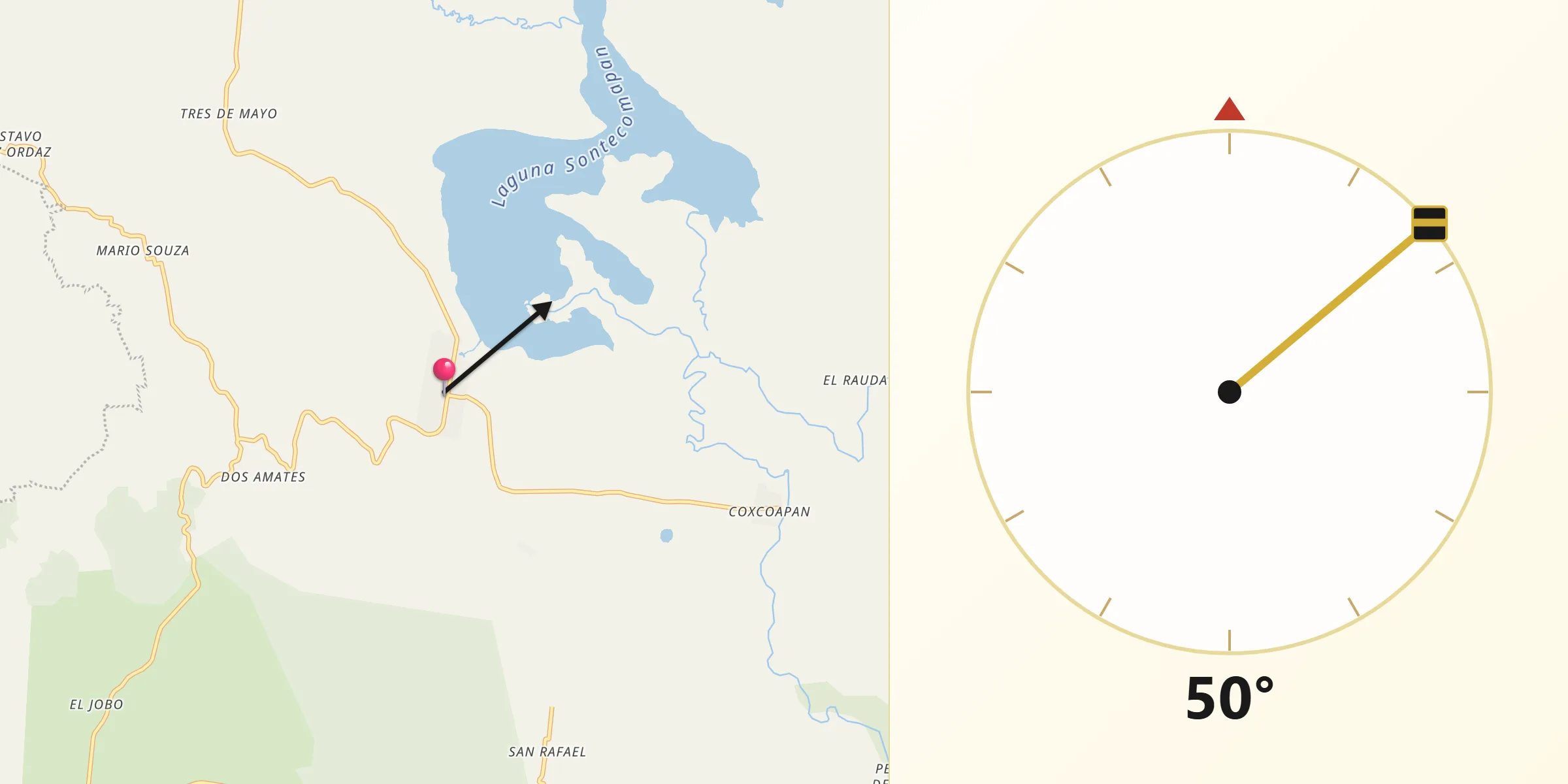 Dirección de la Qibla desde Sontecomapan