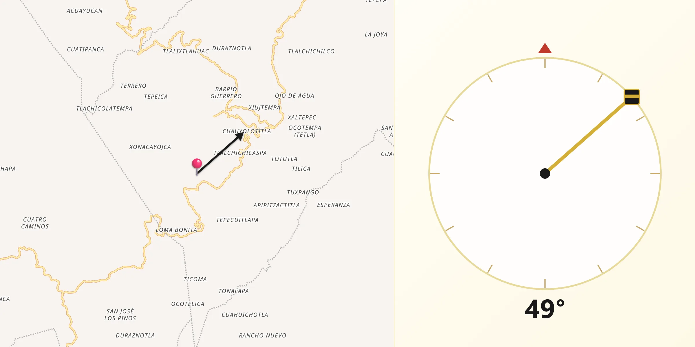 Dirección de la Qibla desde Xopilapa