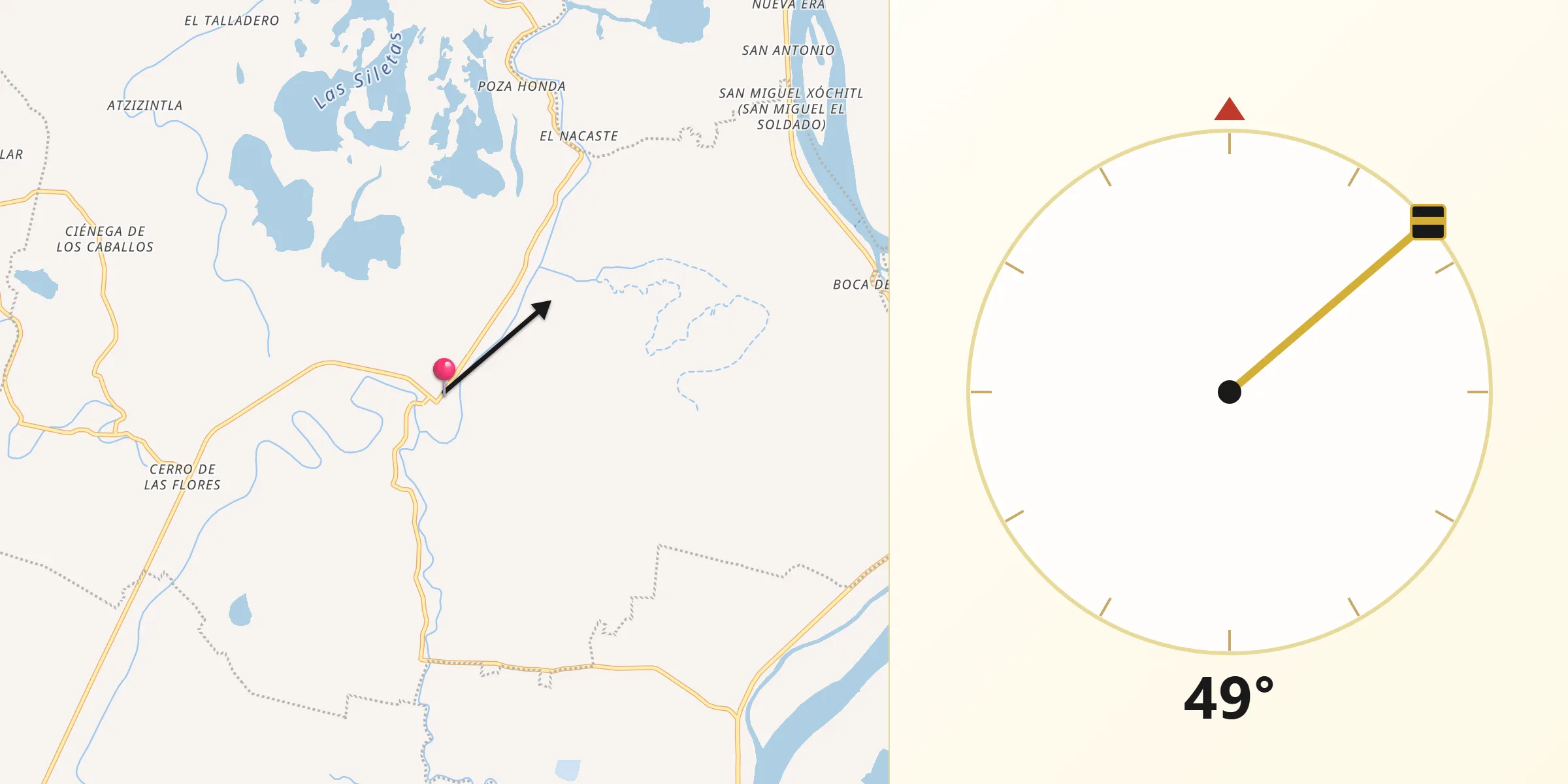 Dirección de la Qibla desde Acula