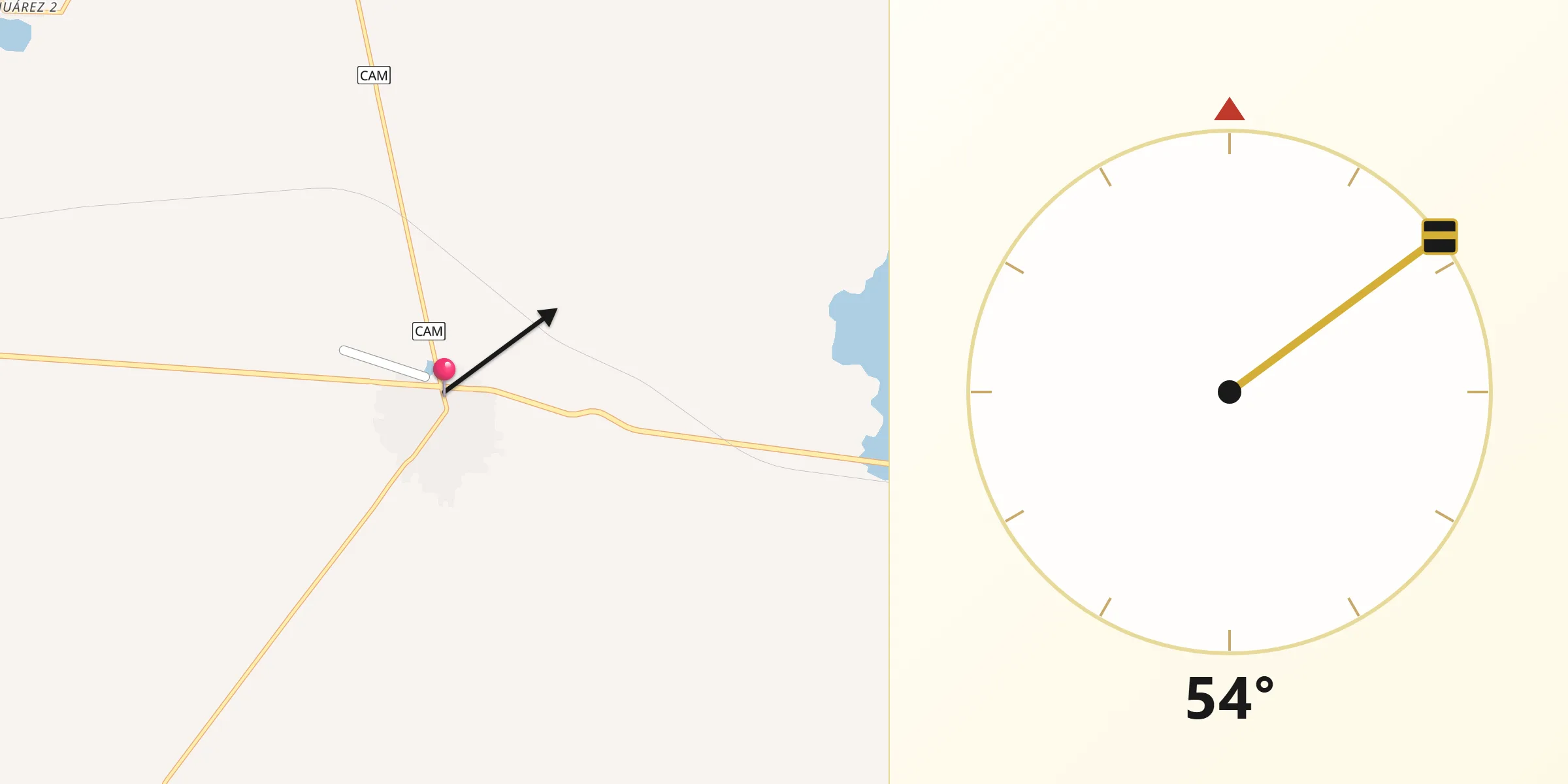 Dirección de la Qibla desde Xpujil