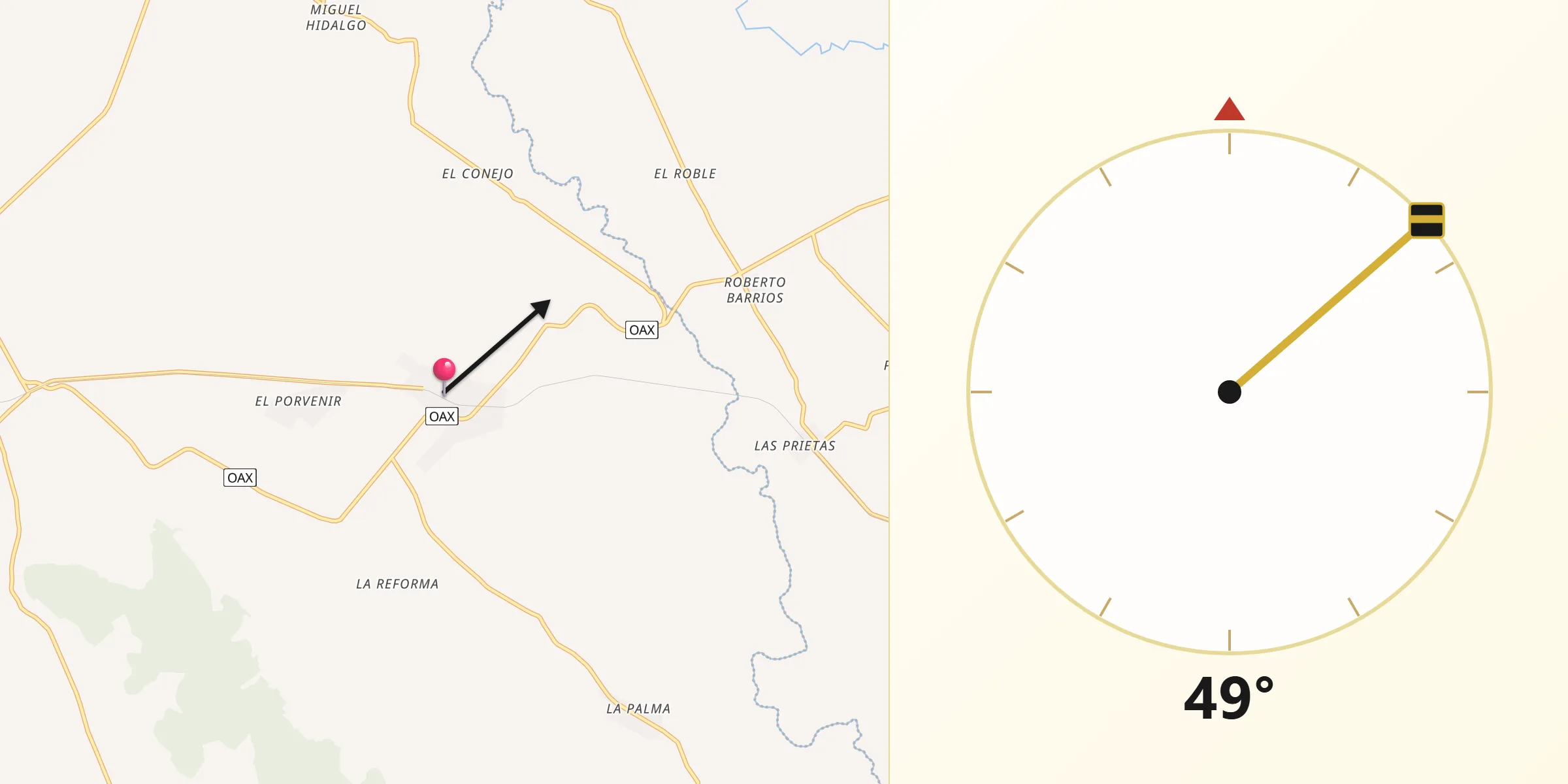 Dirección de la Qibla desde Tetela