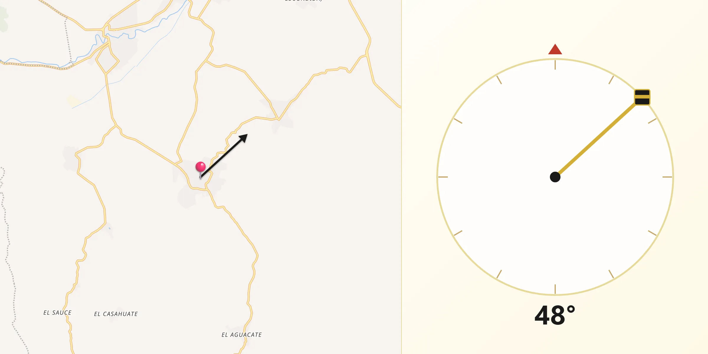 Dirección de la Qibla desde Colucan