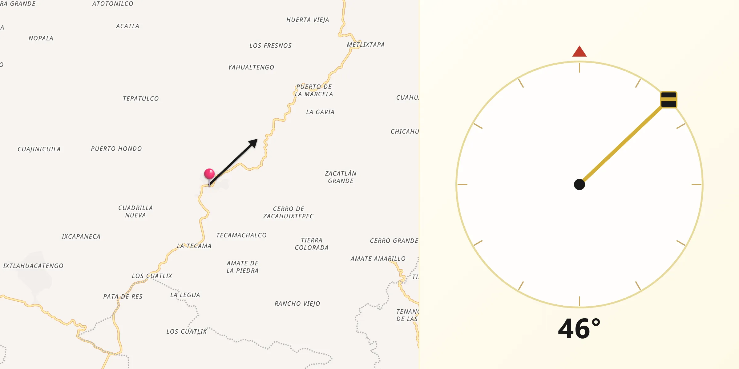 Dirección de la Qibla desde Ixcapuzalco
